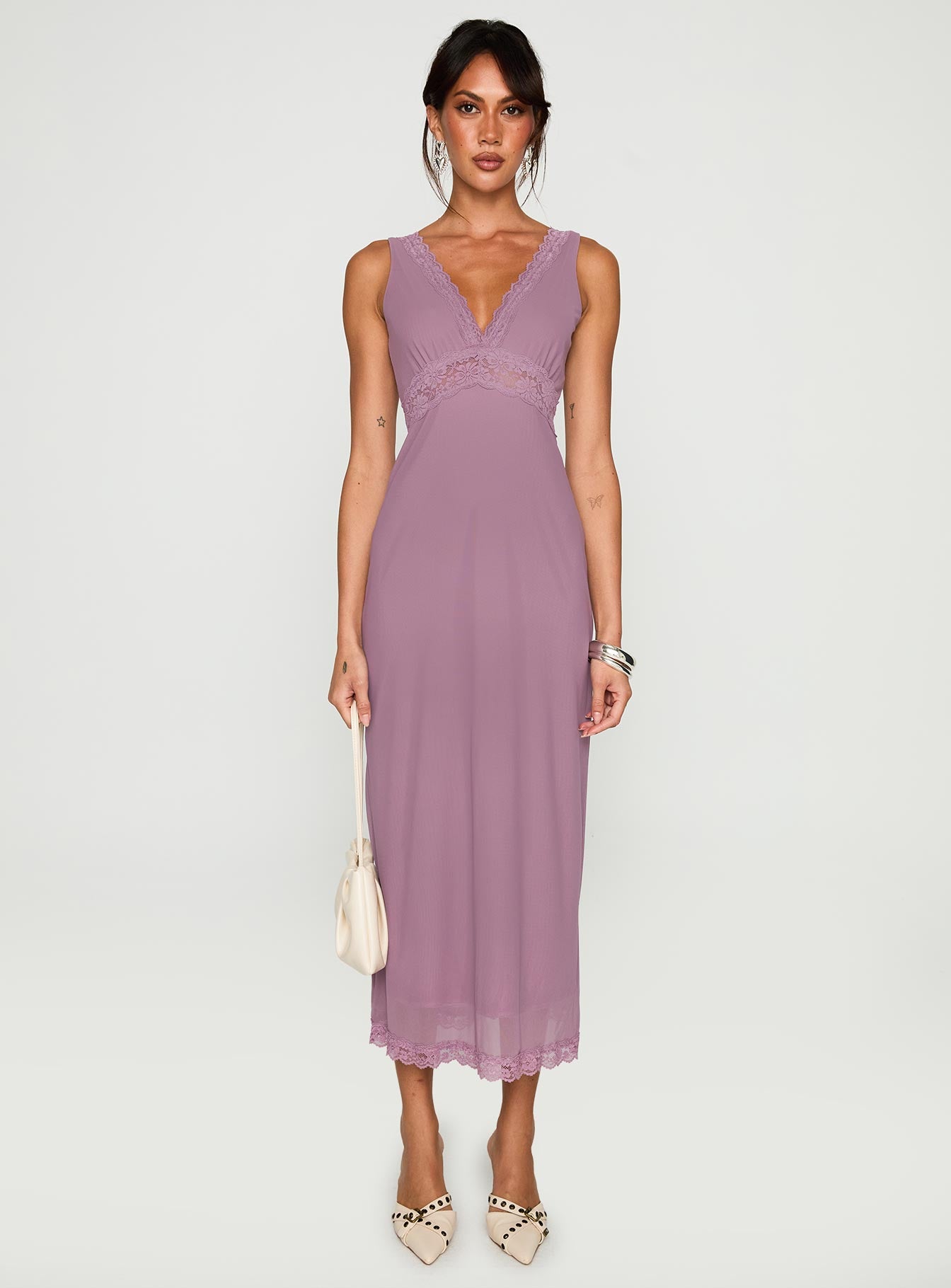 Between The Lines Lace Trim Maxi Dress Purple-Vipp Girl
