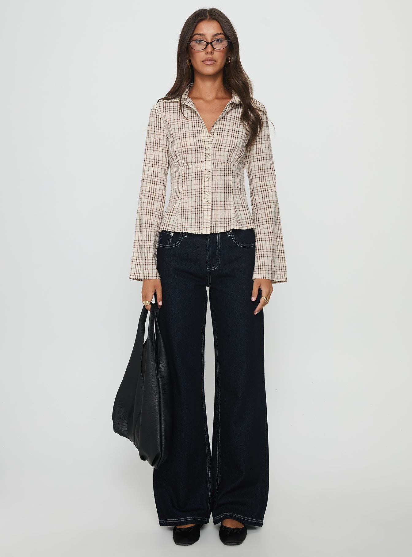 Cottesloe Long Sleeve Blouse Top Brown Check-Vipp Girl