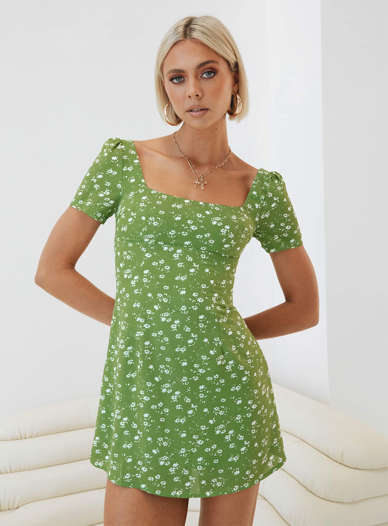 Hastings Mini Dress Olive Green Floral-Vipp Girl