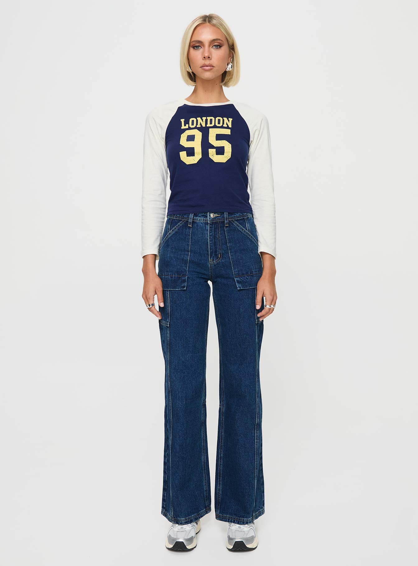 Chad High Rise Wide Leg Cargo Jeans Dark Wash Denim-Vipp Girl