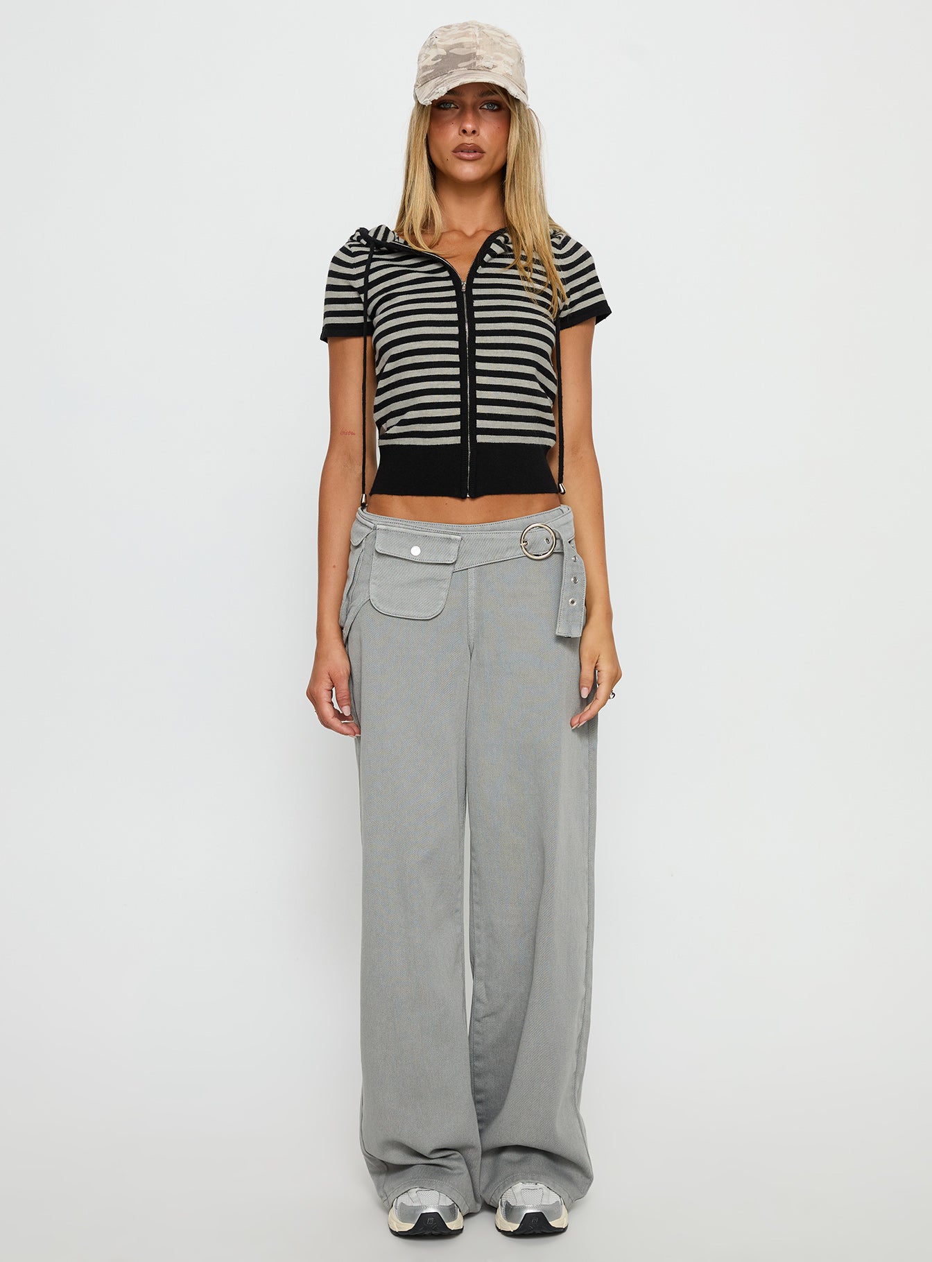 Kahlee Zip Through Hoodie Grey / Black Stripe-Vipp Girl