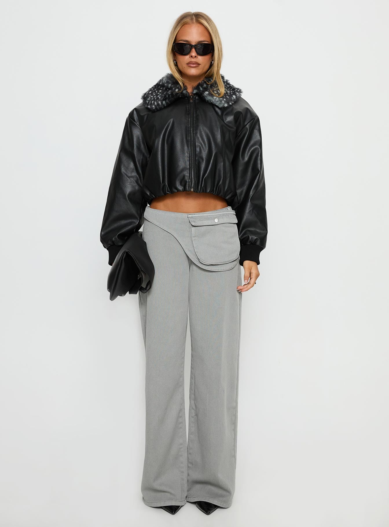 Koemi Faux Leather Collared Jacket Black-Vipp Girl