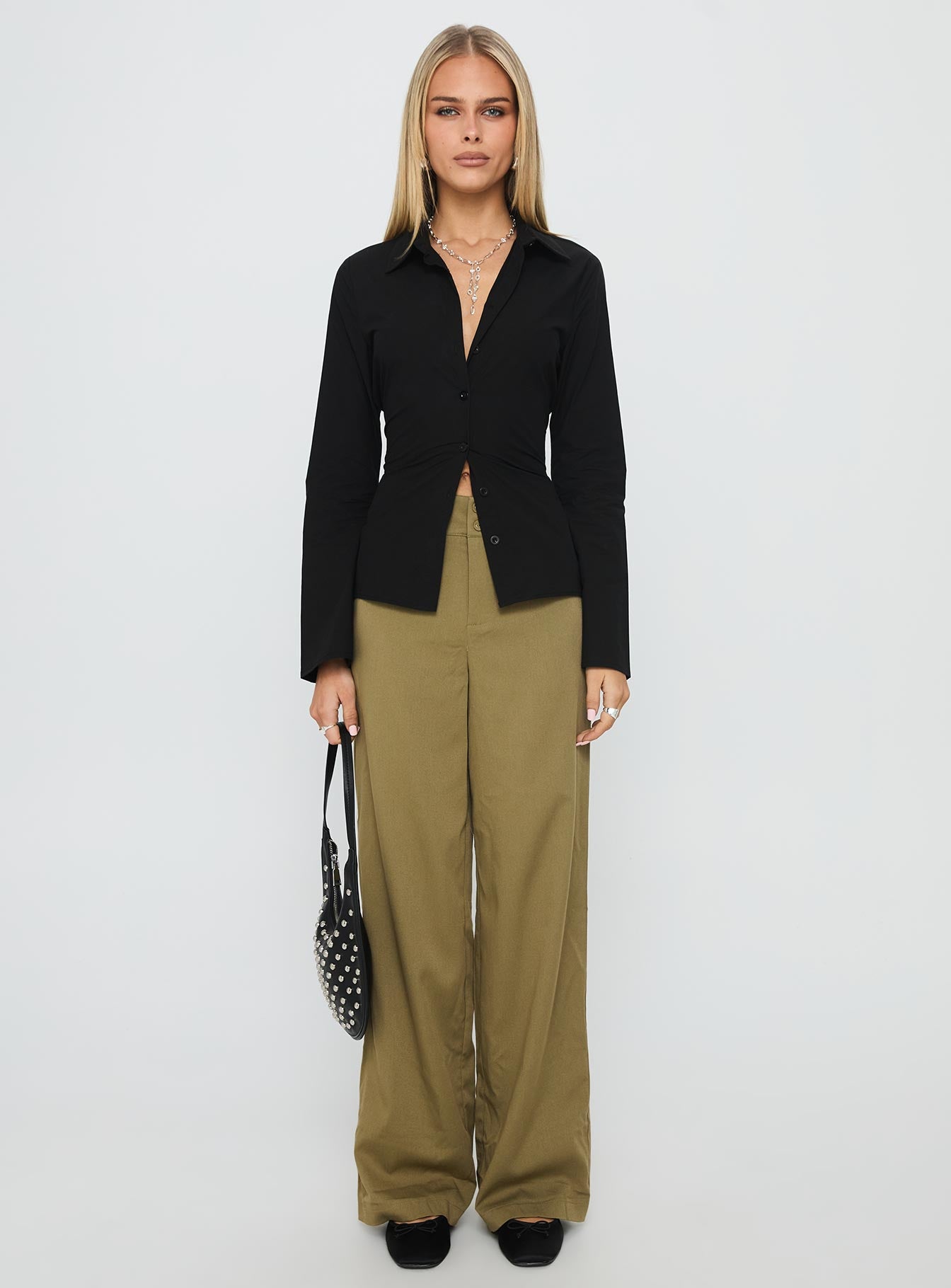 Eryx Tie Back Button Up Top Black-Vipp Girl