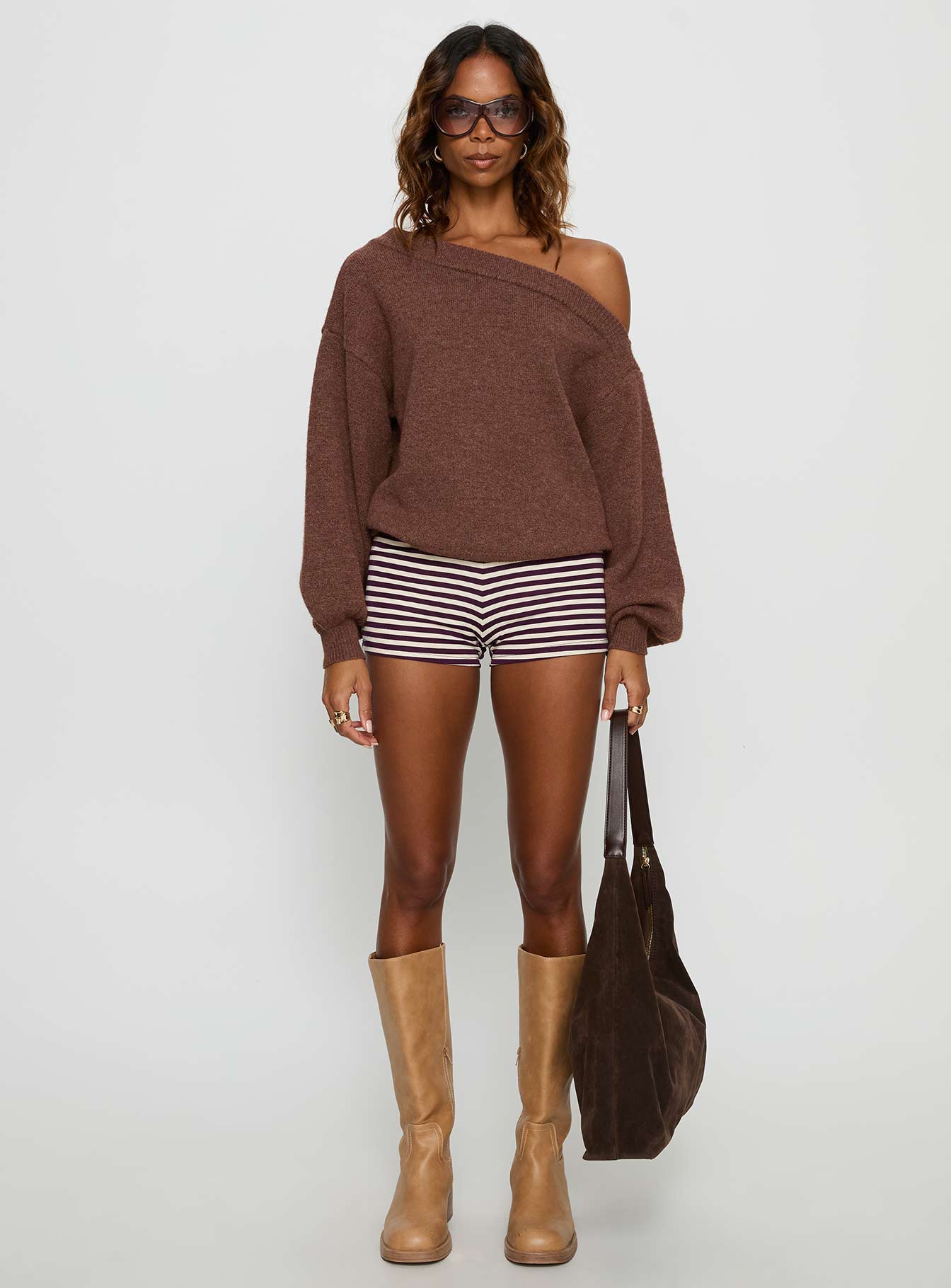 Noble Off The Shoulder Sweater Chocolate-Vipp Girl