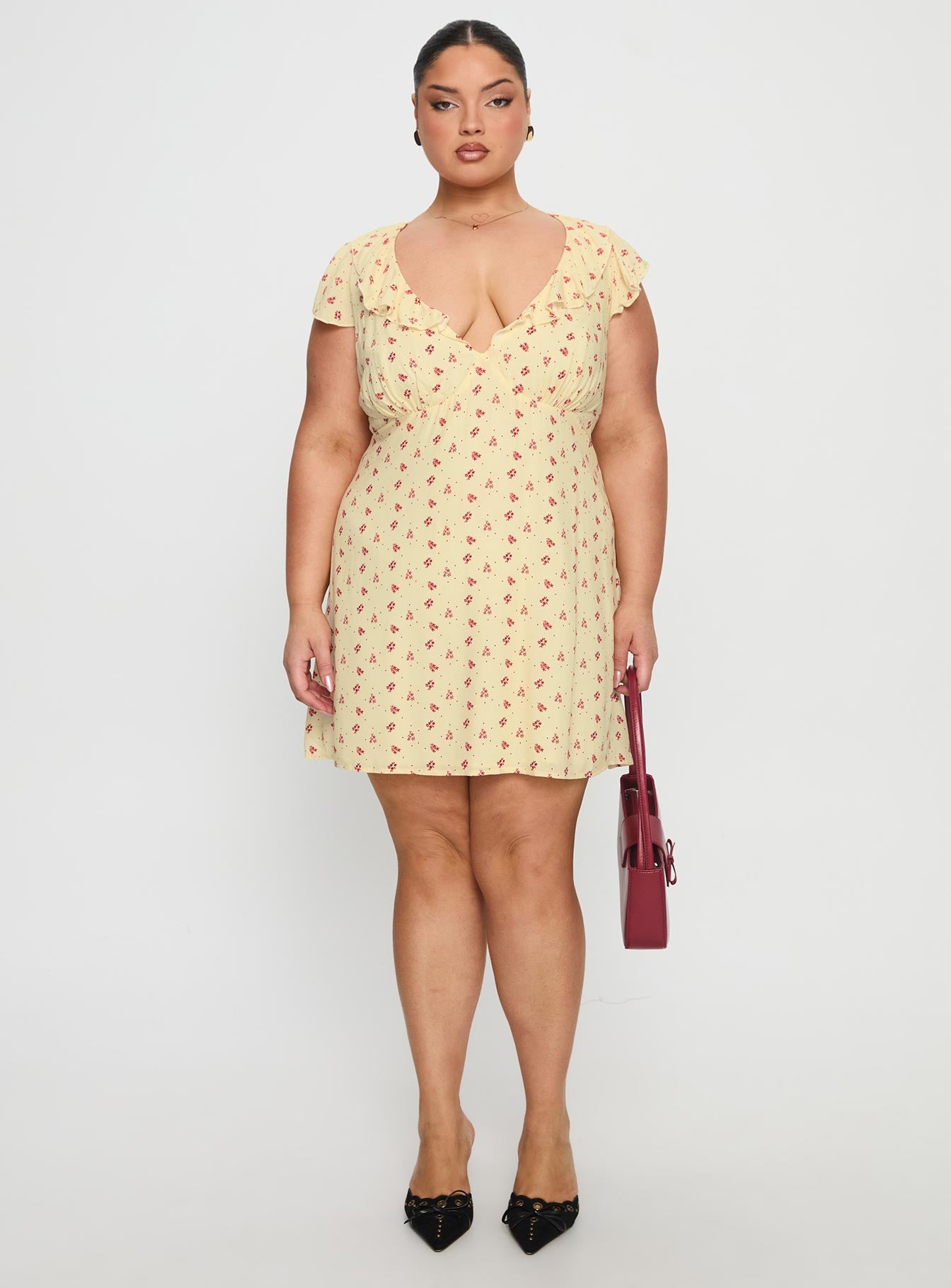 Just Me And You Frill Mini Dress Yellow Floral Curve-Vipp Girl
