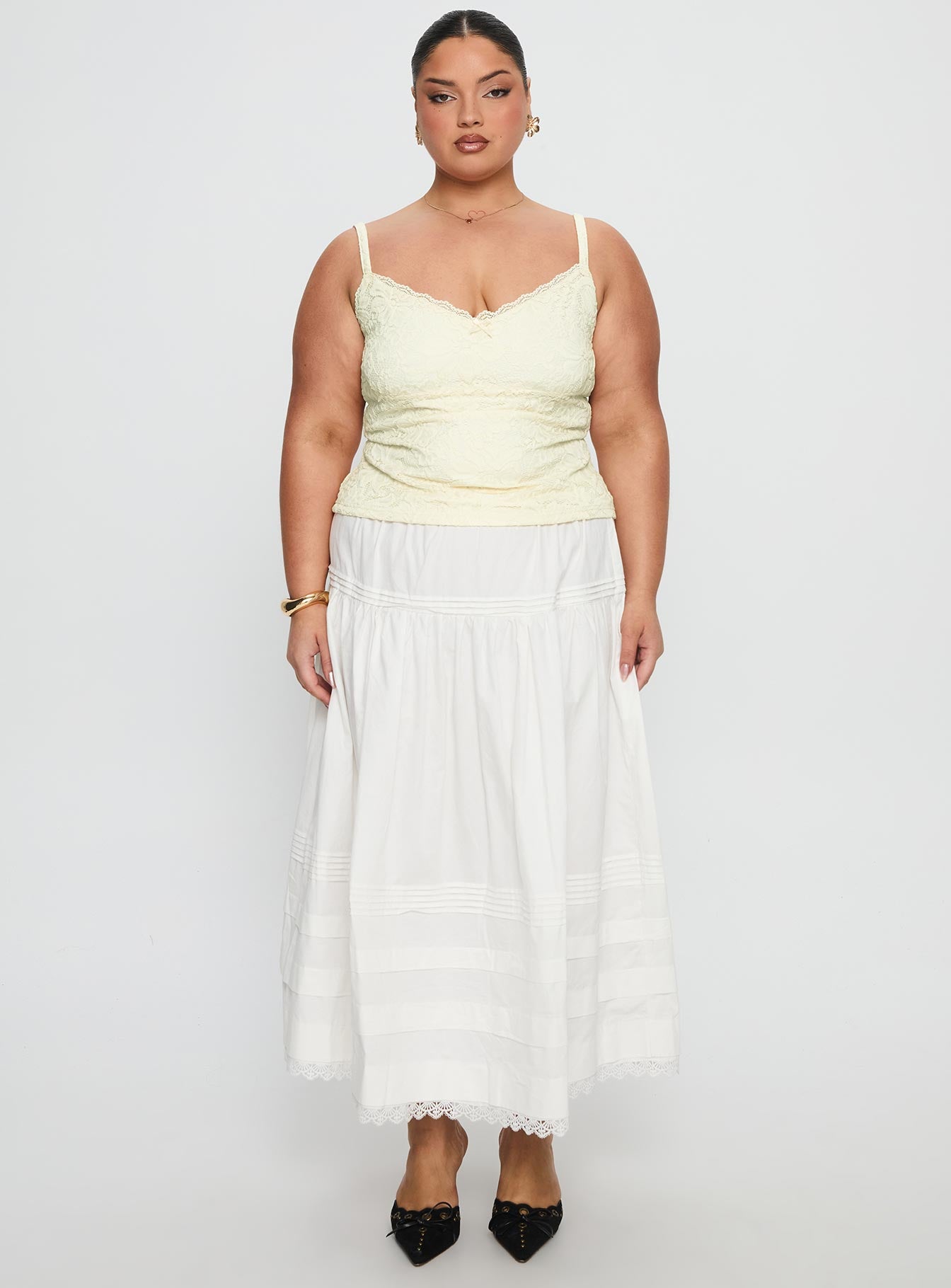 Calling For You Flowy Maxi Skirt White Curve-Vipp Girl