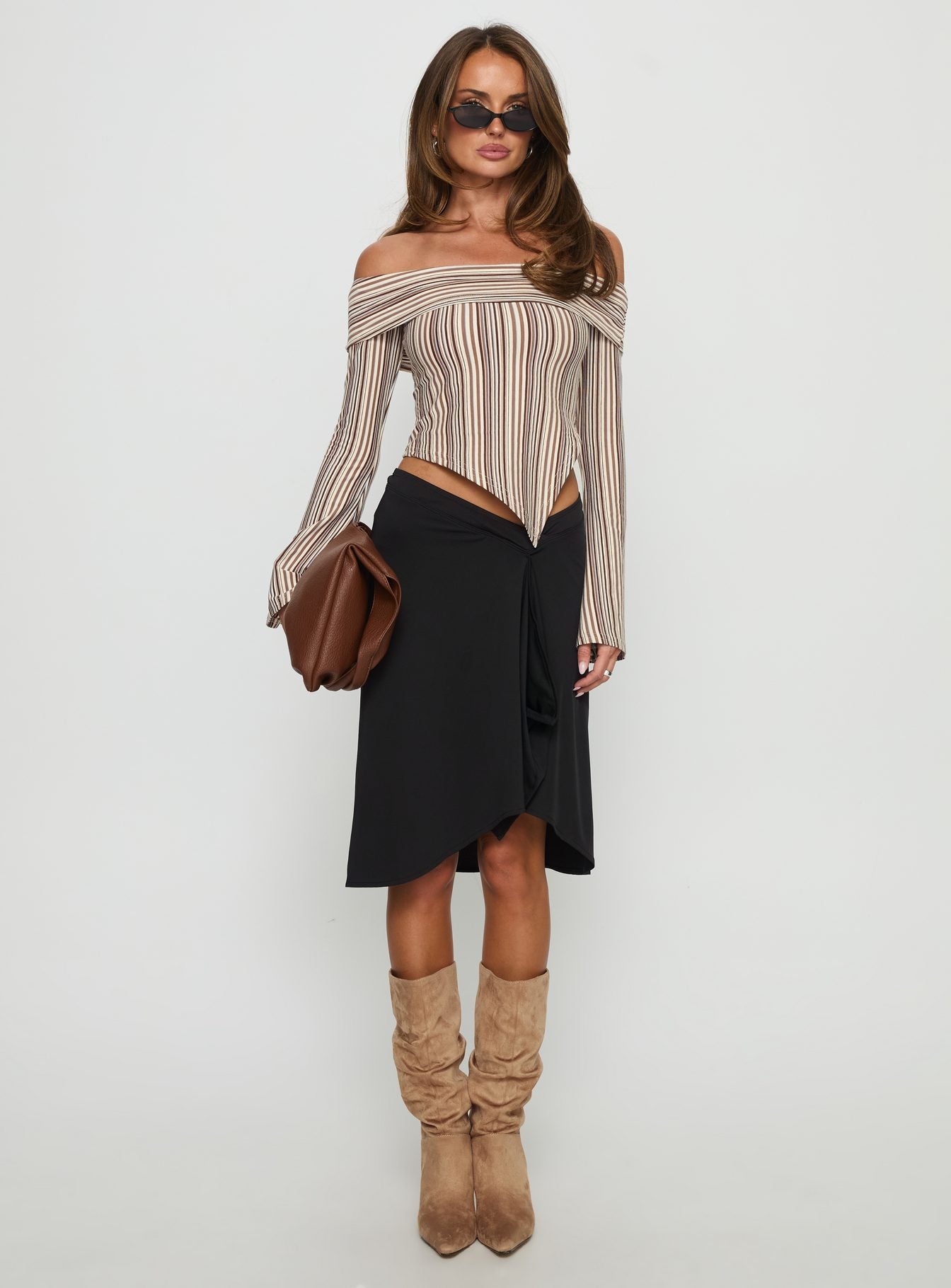 Newbery Off Shoulder Asymmetrical Long Sleeve Top Stripe-Vipp Girl