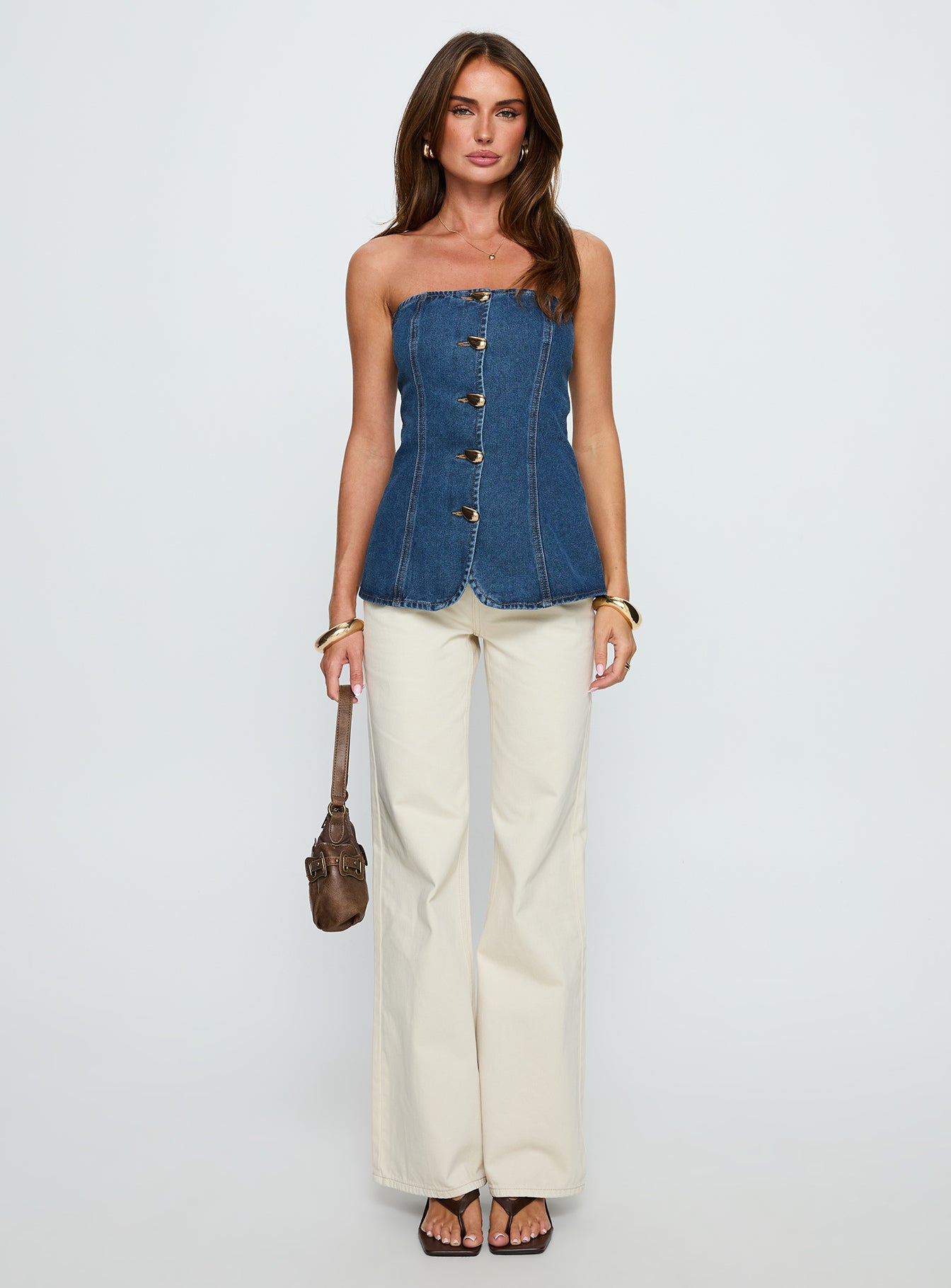 Deann Denim Strapless Top Mid Blue Wash-Vipp Girl