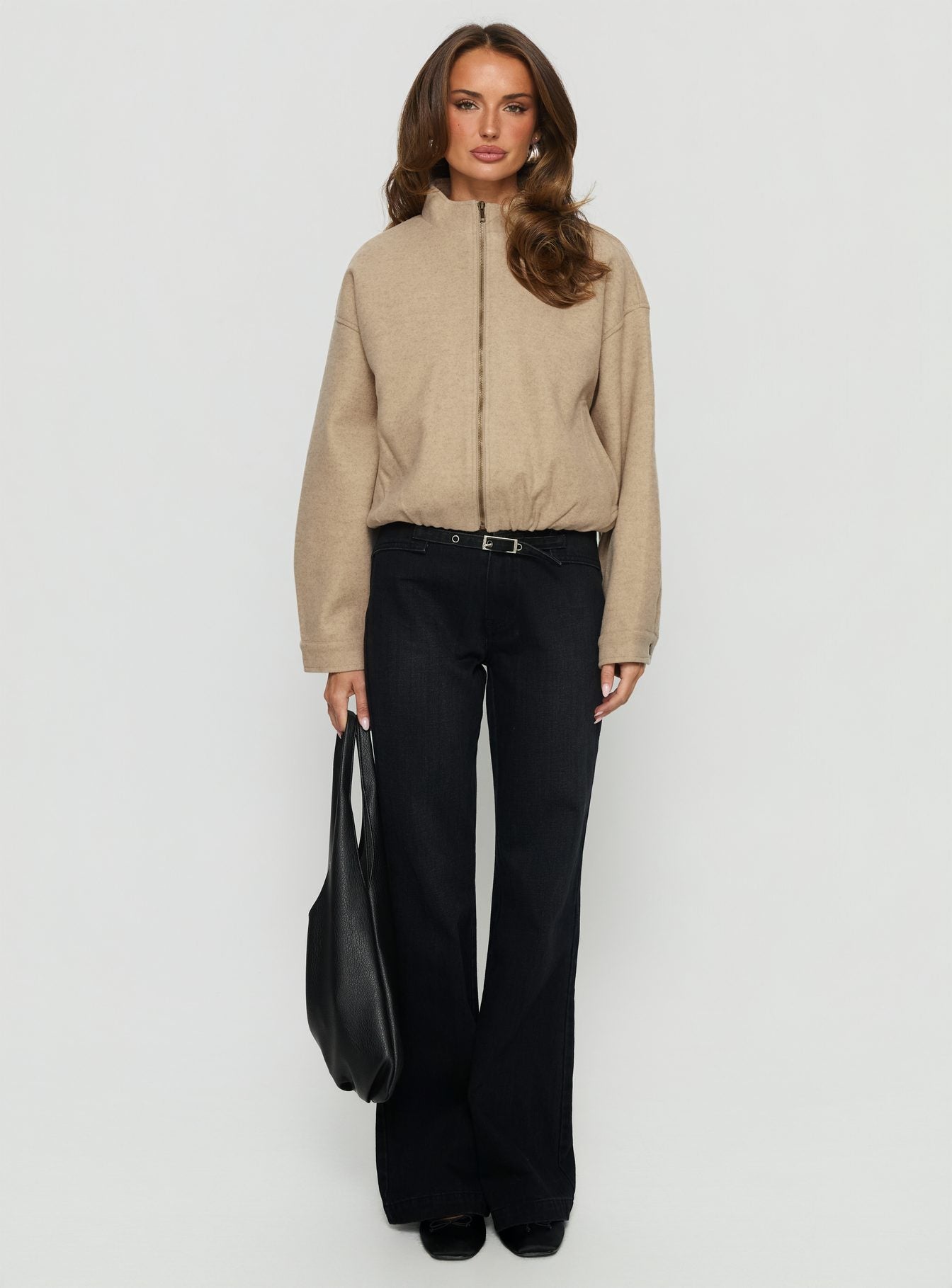 Chayden Cropped Bomber Jacket Beige-Vipp Girl