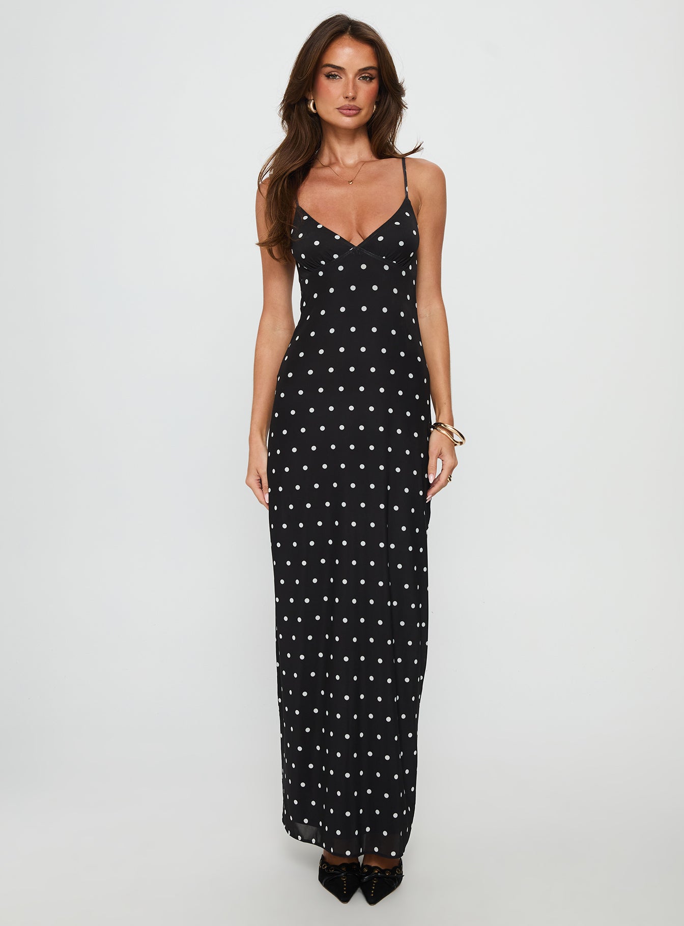 Glass Half Full Mesh Maxi Dress Black Polka-Vipp Girl