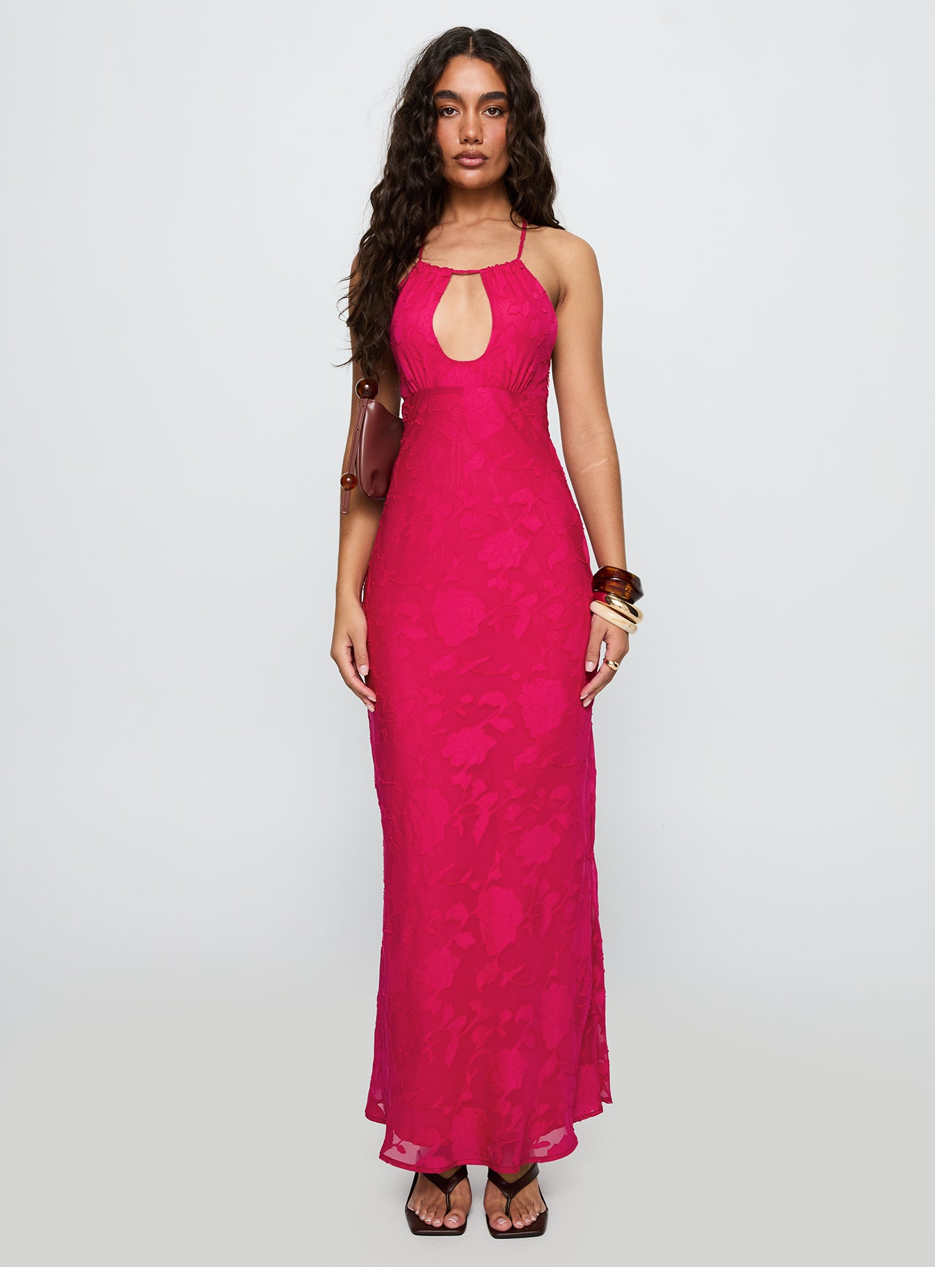 Magnetic Halter Maxi Dress Hot Pink-Vipp Girl