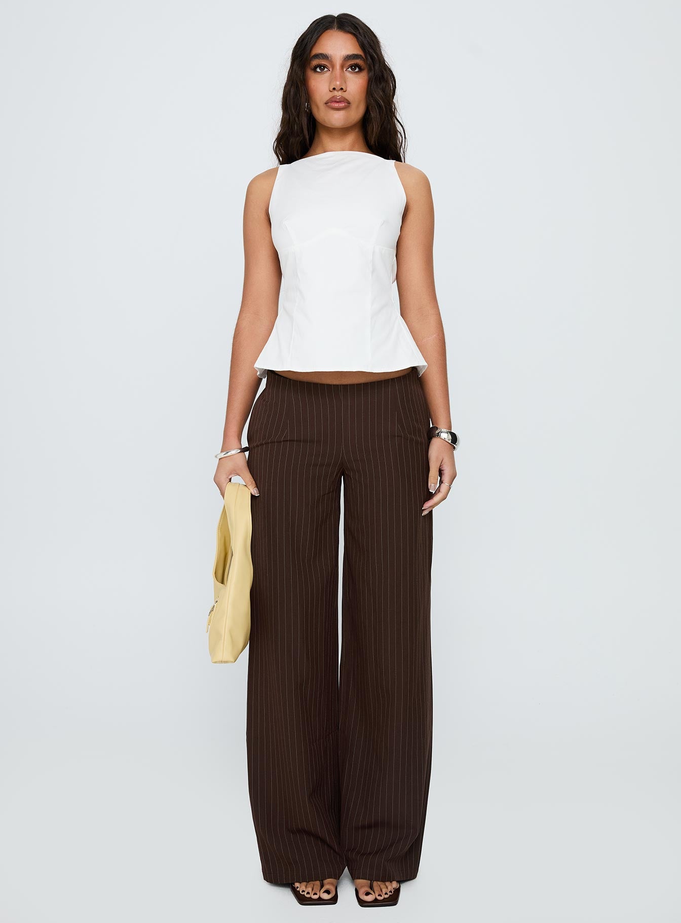 Khane Low Rise Wide Leg Pant Brown Pinstripe-Vipp Girl