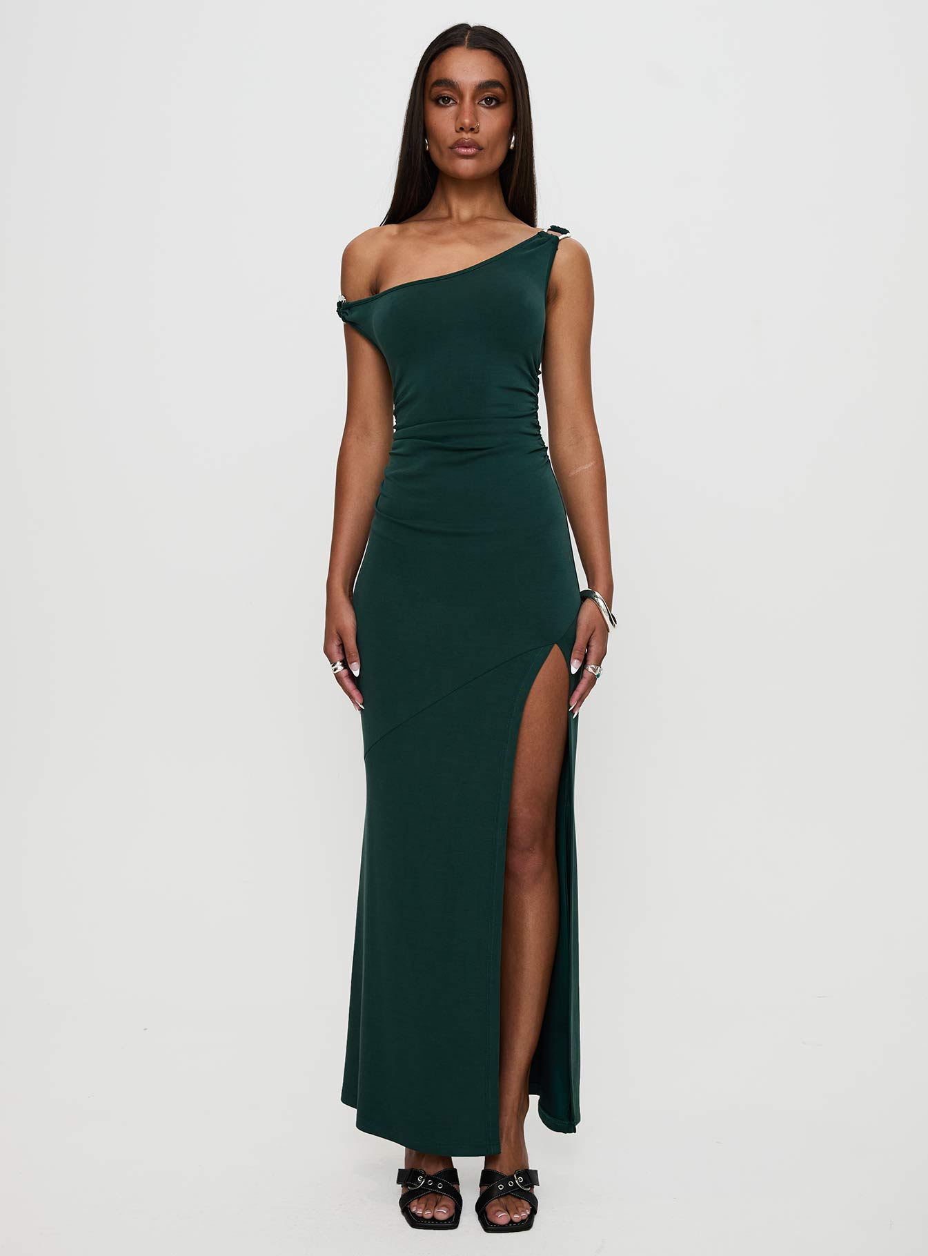 Rios One Shoulder Maxi Dress Green-Vipp Girl