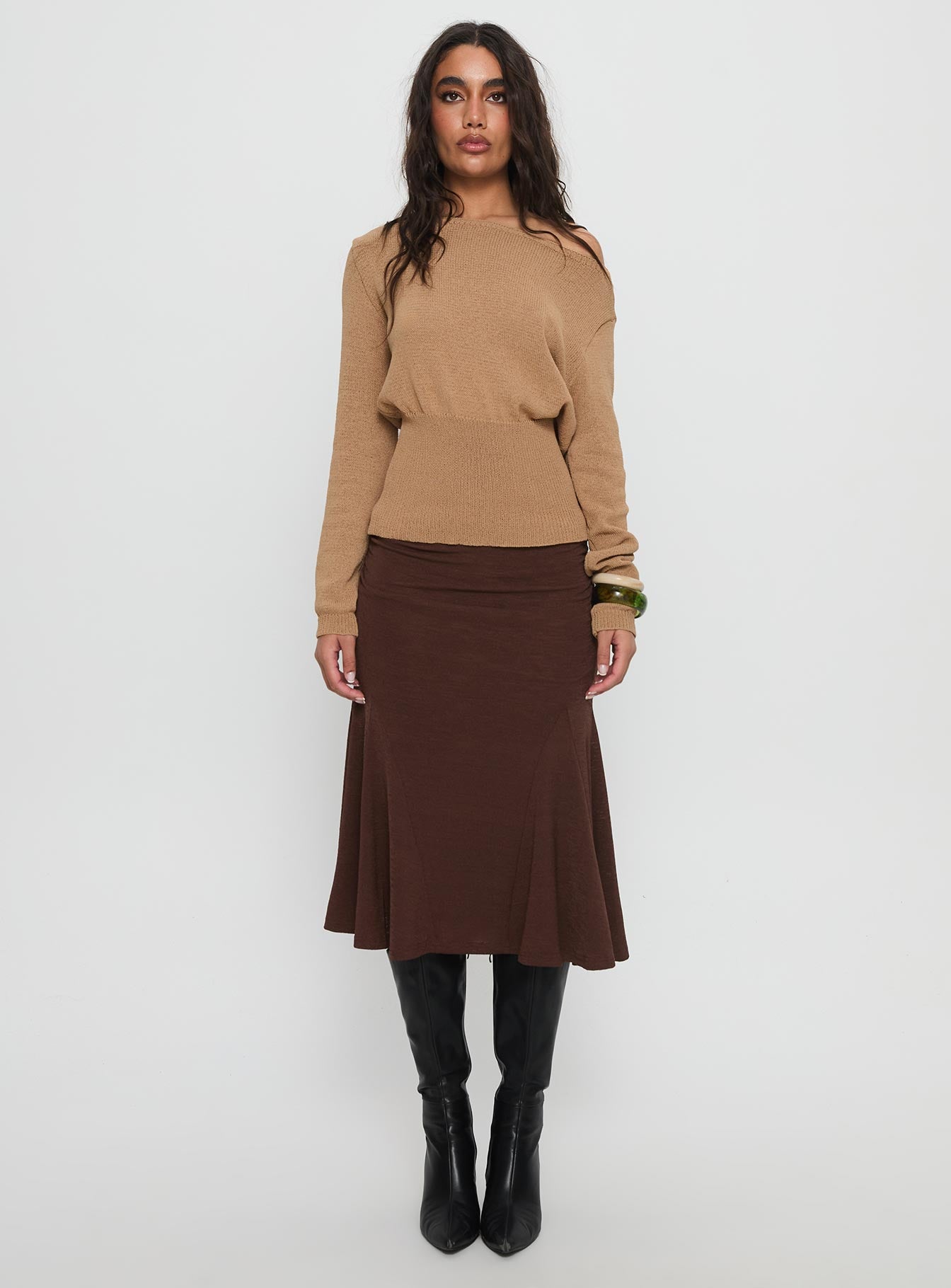 Lewish Low Rise Midi Skirt Chocolate-Vipp Girl