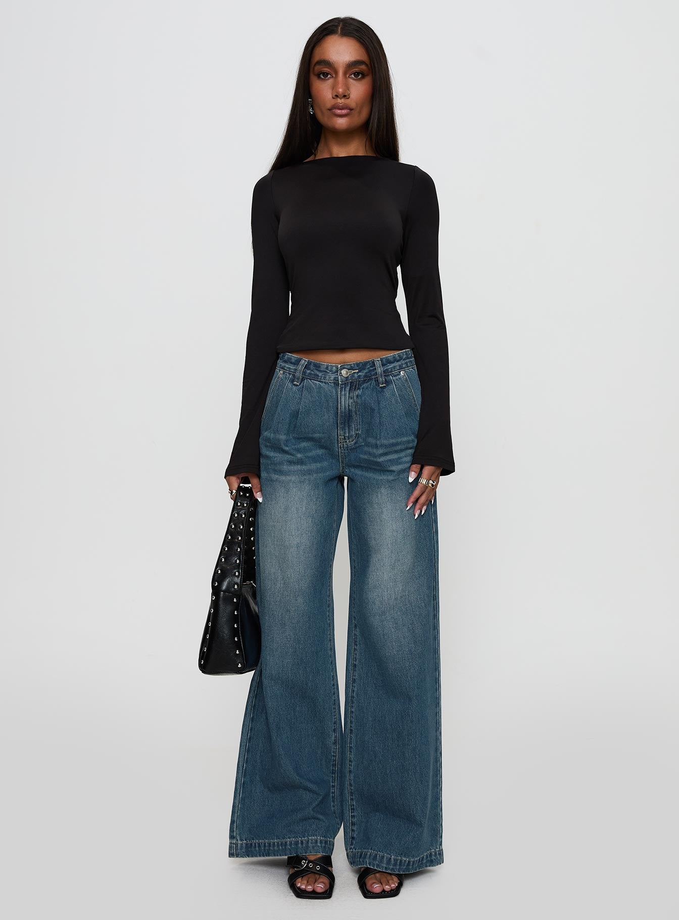 Laguardia Mid Rise Wide Leg Jeans Dark Blue Wash-Vipp Girl