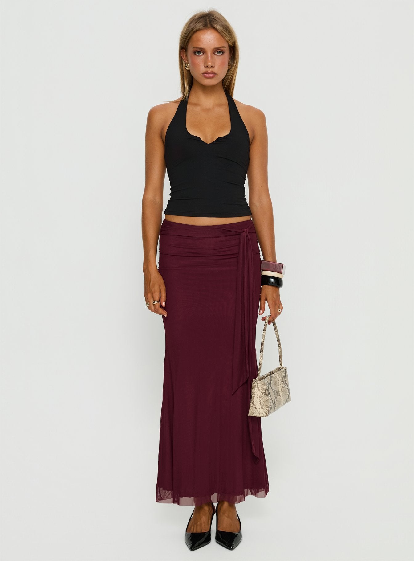 Caviar Tie Maxi Skirt Currant-Vipp Girl