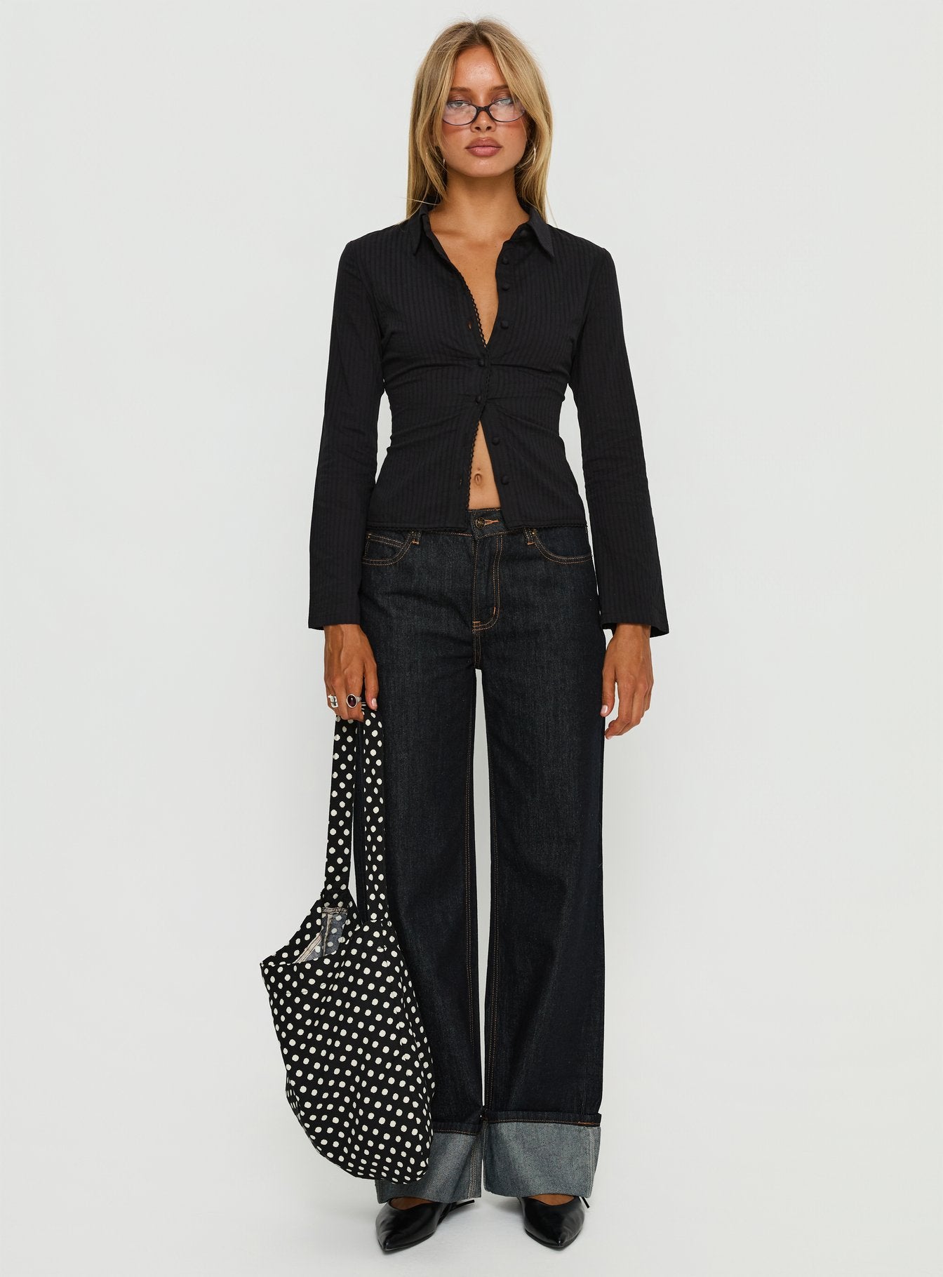 Emersonne Button Up Top Black-Vipp Girl