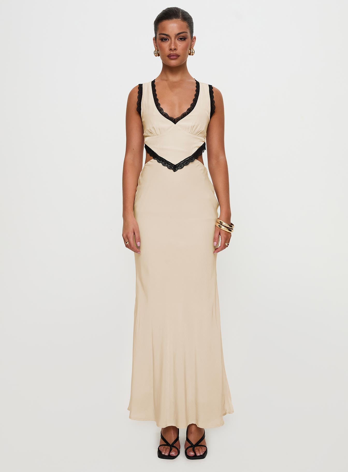Keila Lace Trim Maxi Dress Cream / Black-Vipp Girl