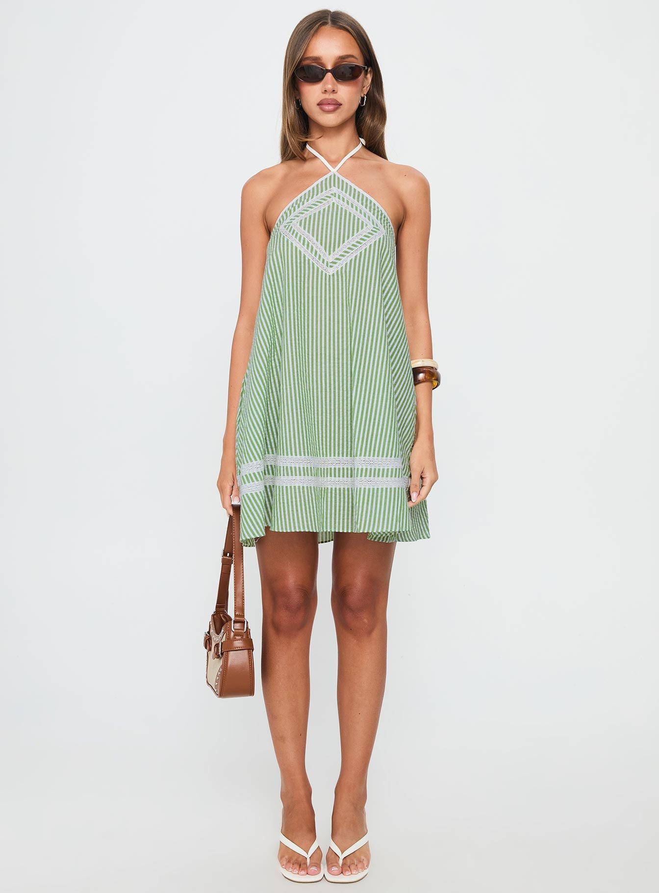 River Rose Anglais Swing Mini Dress Green Stripe-Vipp Girl