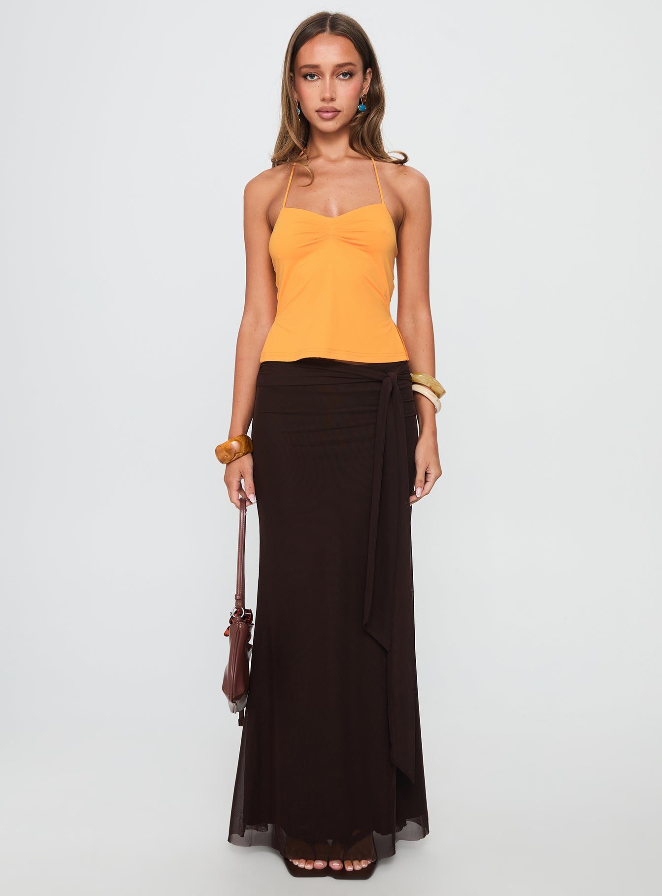 Caviar Tie Maxi Skirt Chocolate-Vipp Girl