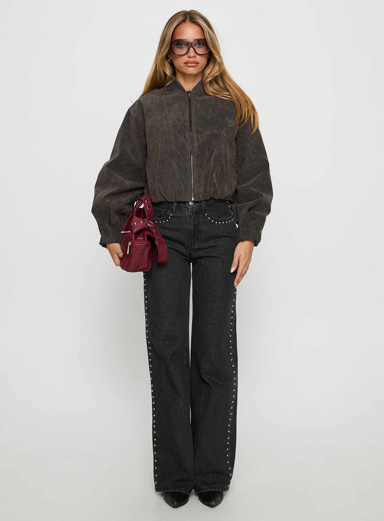 Mastery Faux Suede Bomber Jacket Charcoal-Vipp Girl