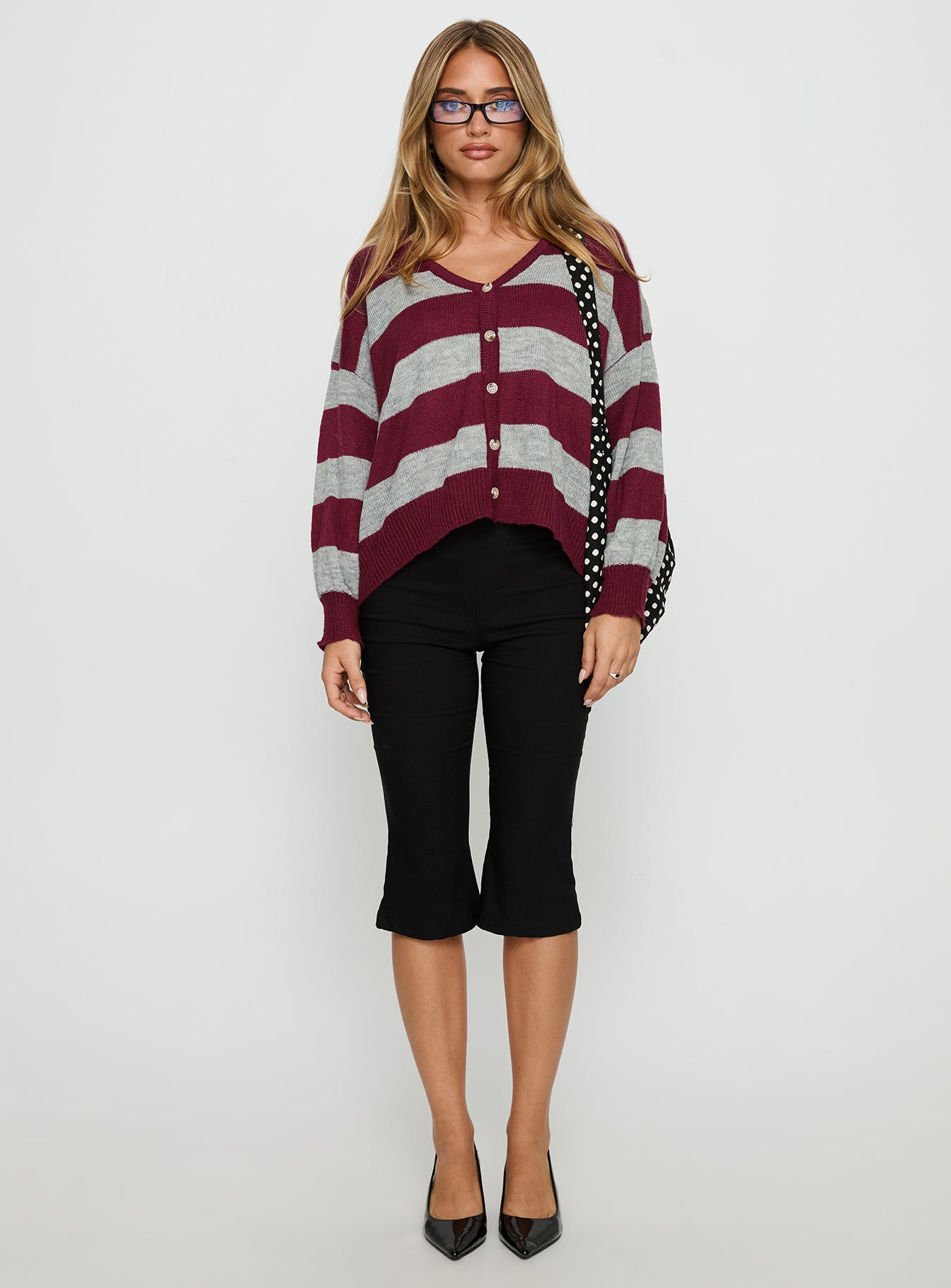Devvon V Neck Knit Cardigan Red Stripe-Vipp Girl