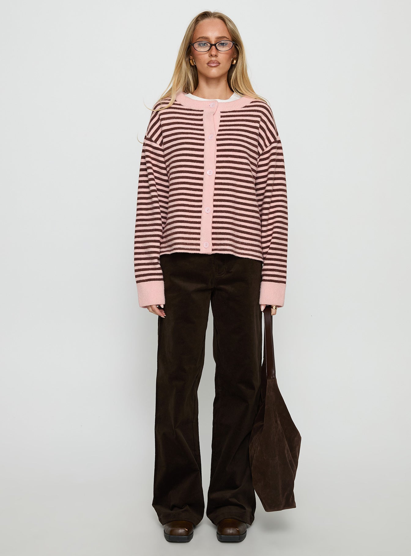 Darnelle Button Up Knit Cardigan Pink Stripe-Vipp Girl