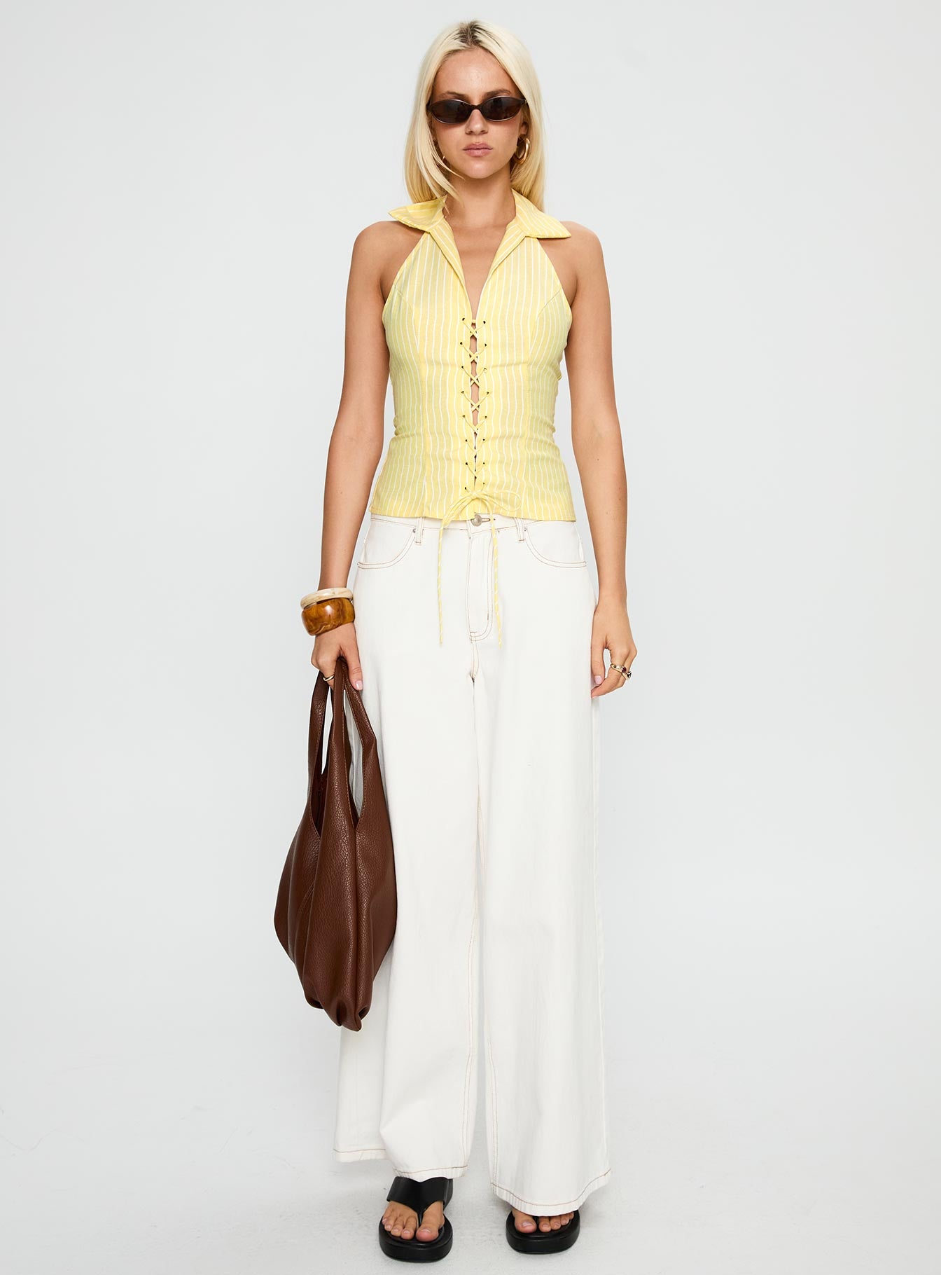 Dress You Up Tie Up Top Lemon Pinstripe-Vipp Girl