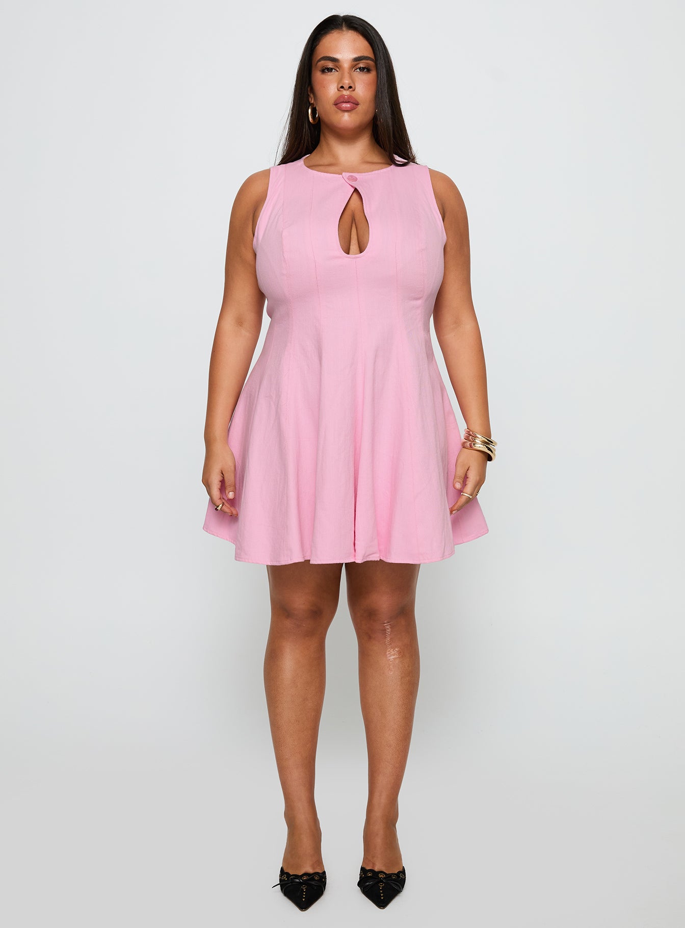 Precedence Keyhole Mini Dress Pink Curve-Vipp Girl