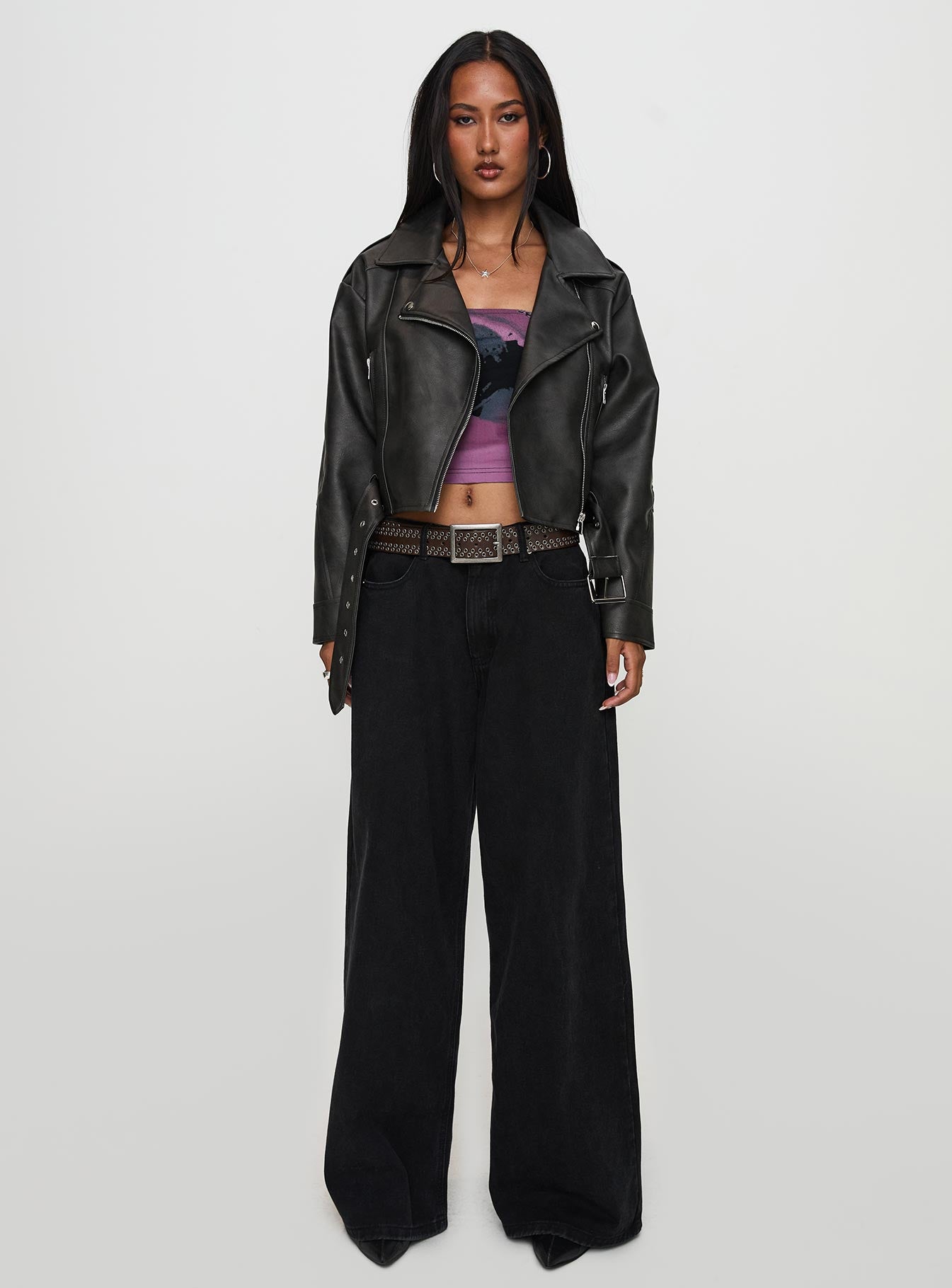 Face The Wind Faux Leather Jacket Grey-Vipp Girl