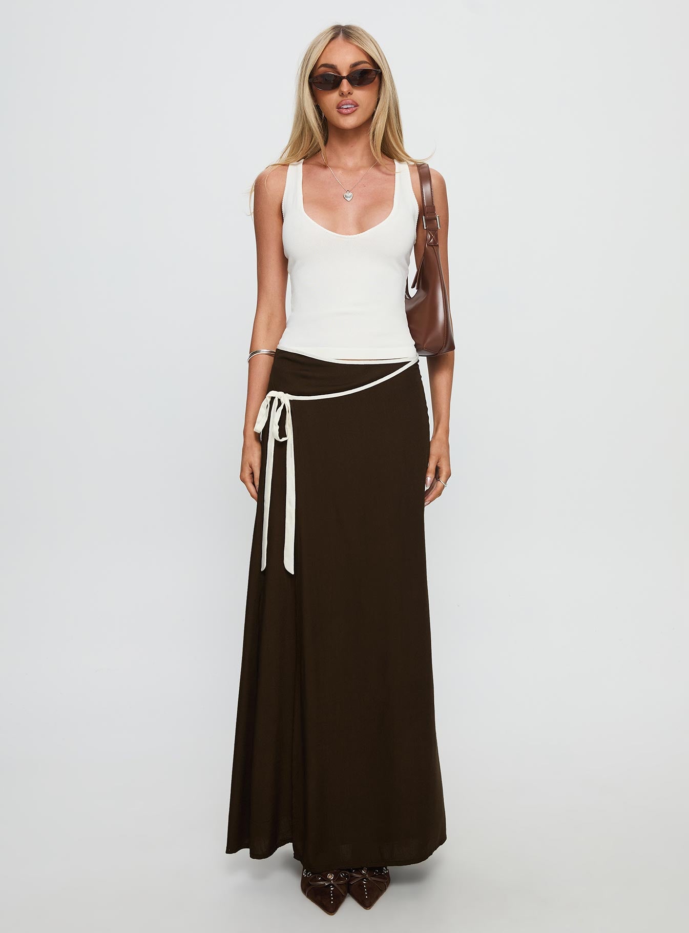 Keirah Contrast Wrap Maxi Skirt Chocolate / White-Vipp Girl