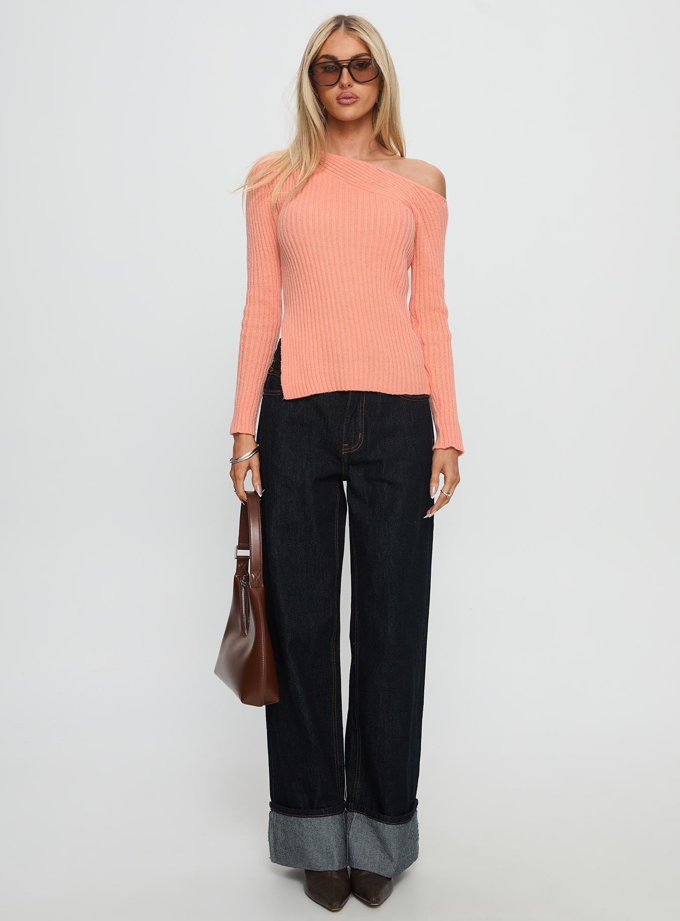 Exquisite Off Shoulder Knit Sweater Orange-Vipp Girl