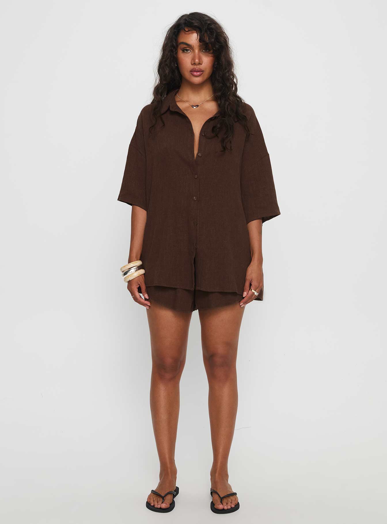 Peni Drawstring Linen Shorts Chocolate-Vipp Girl