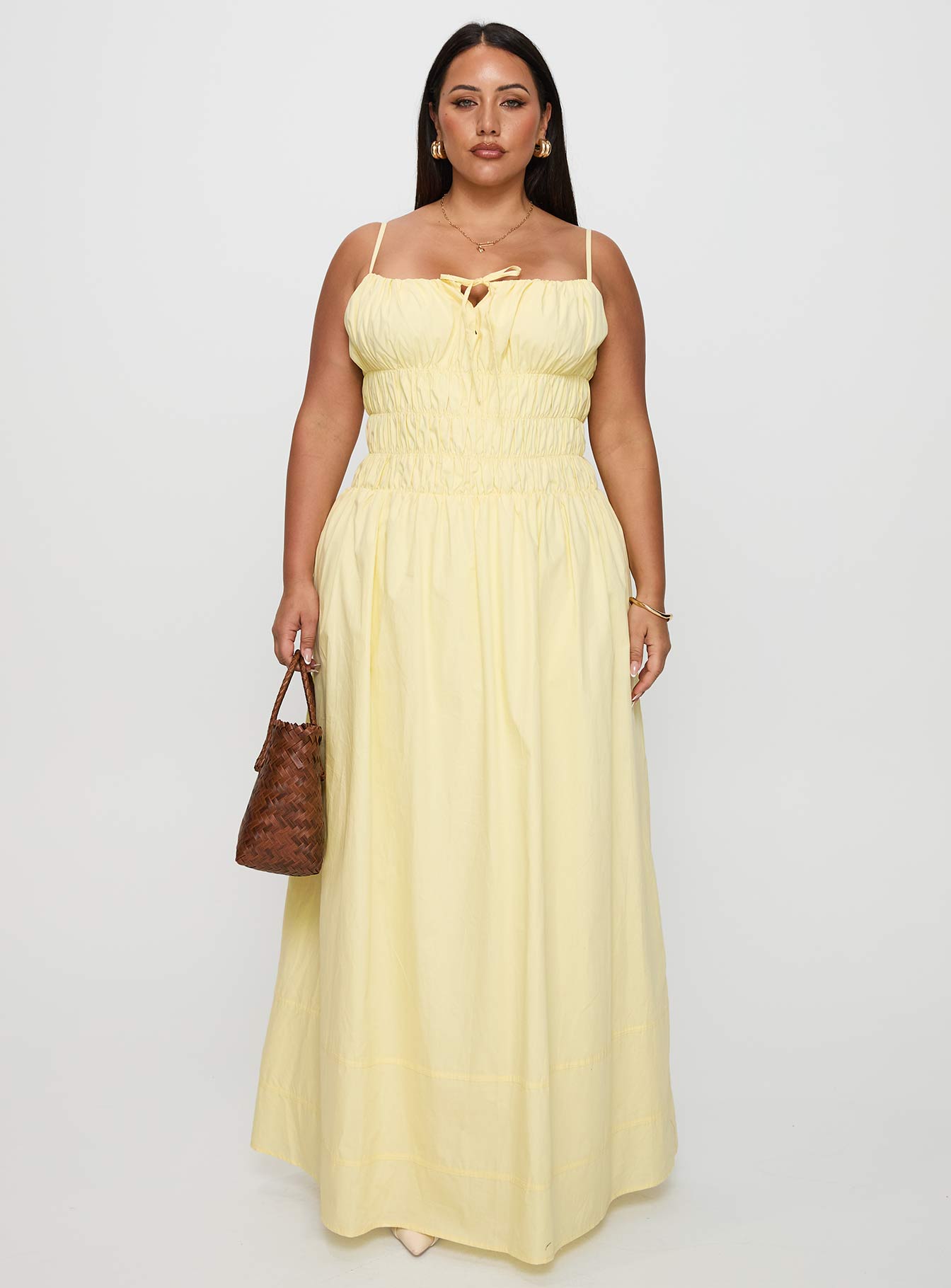 Loralei Shirred Maxi Dress Yellow Curve-Vipp Girl