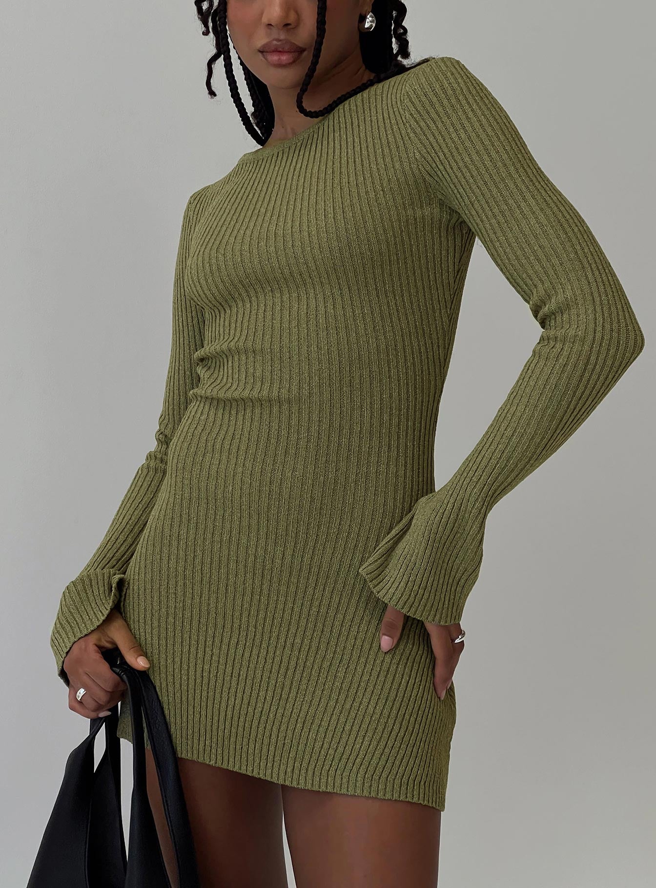 Osment Long Sleeve Knit Mini Dress Olive-Vipp Girl