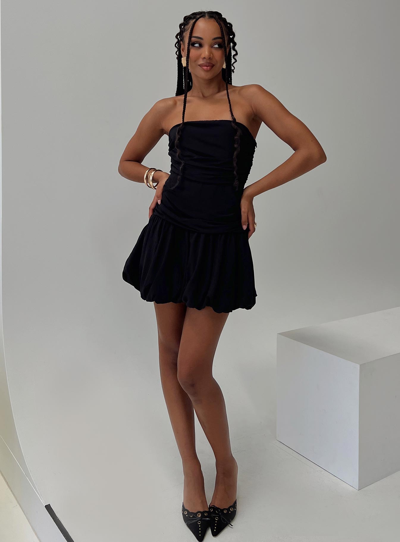 Glamour Girl Strapless Bubble Hem Mini Dress Black-Vipp Girl