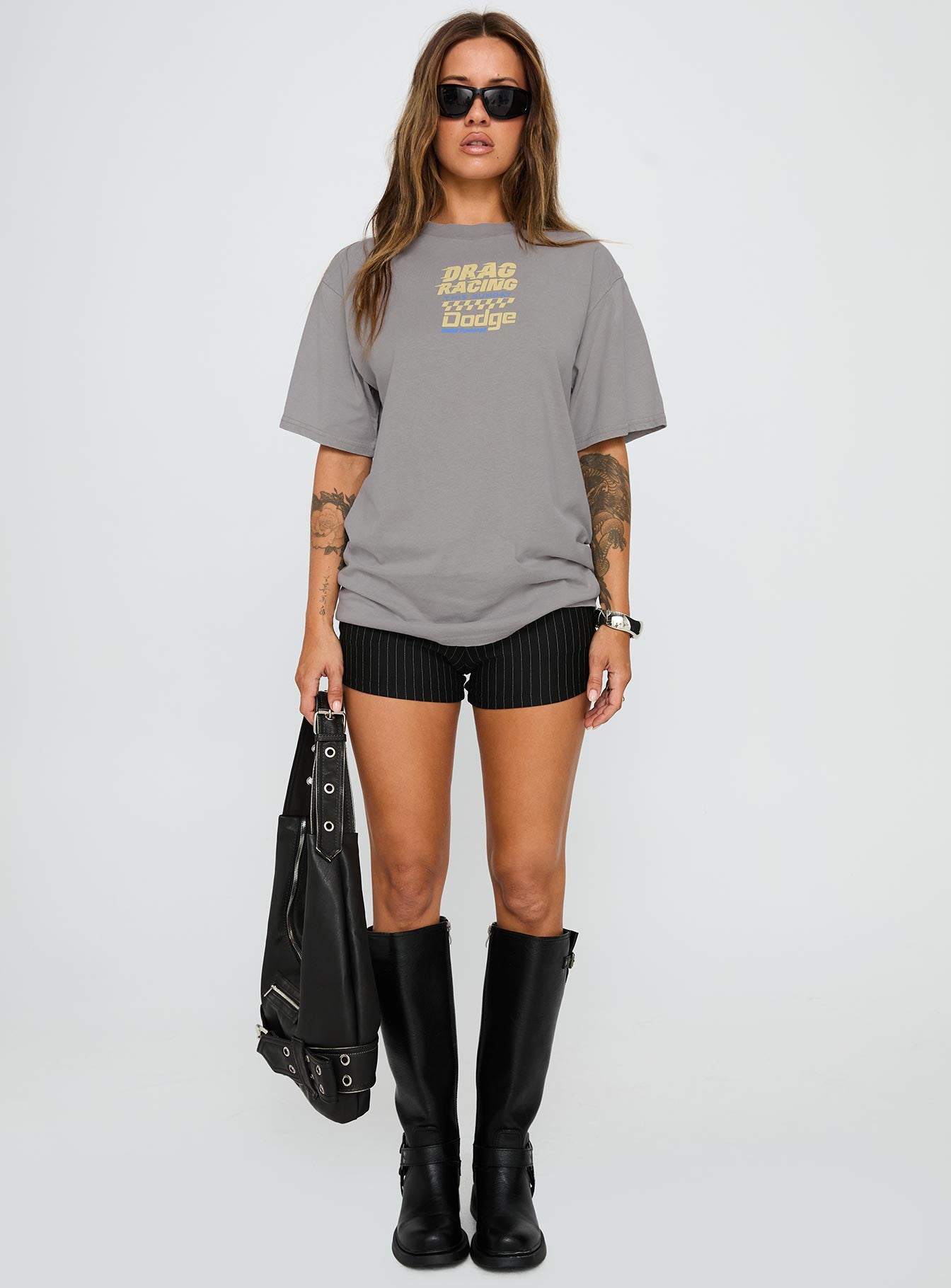 Dodge Racer Oversized Graphic Tee Grey-Vipp Girl
