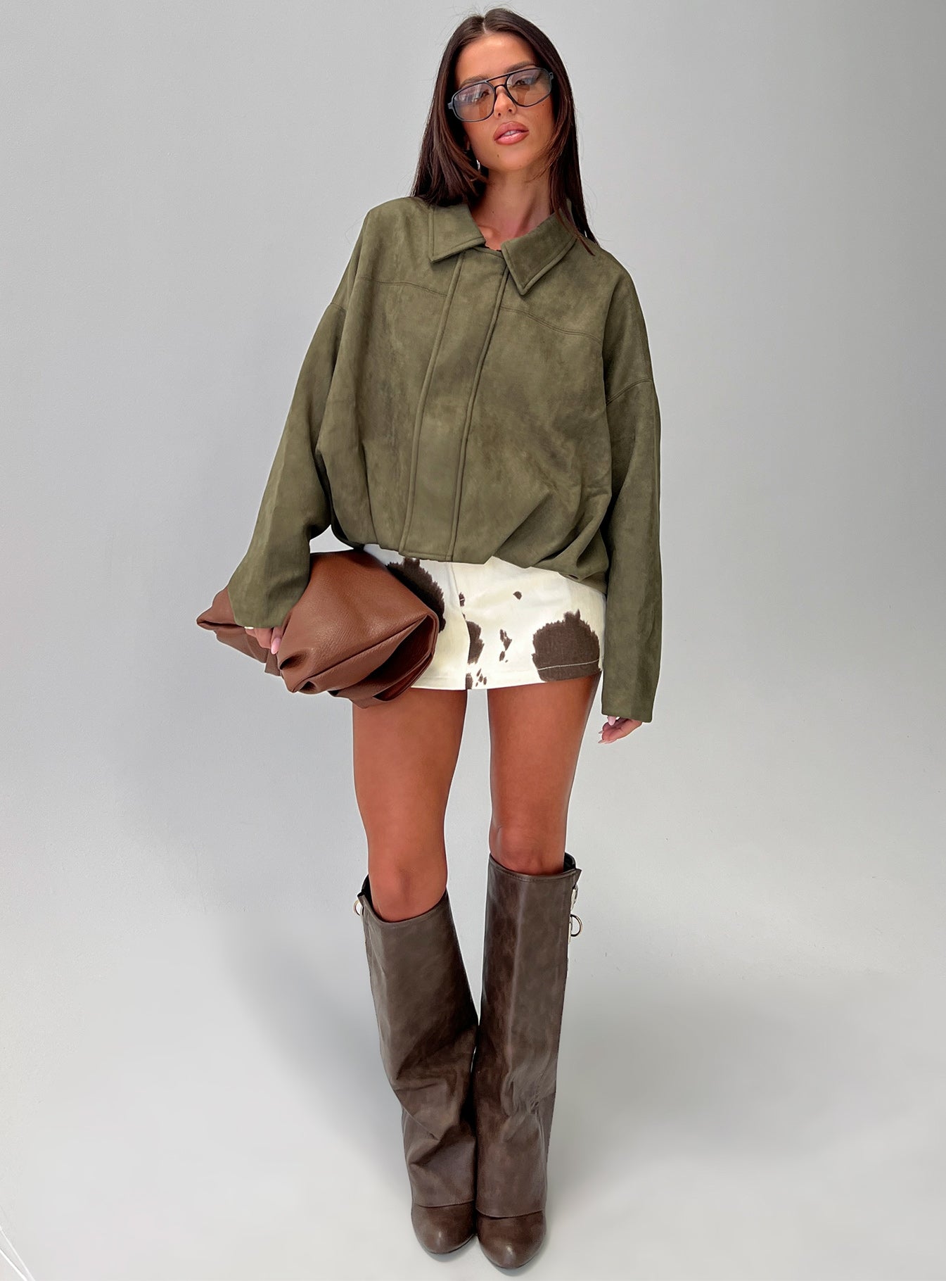 Enlightened Faux Suede Bomber Jacket Khaki-Vipp Girl