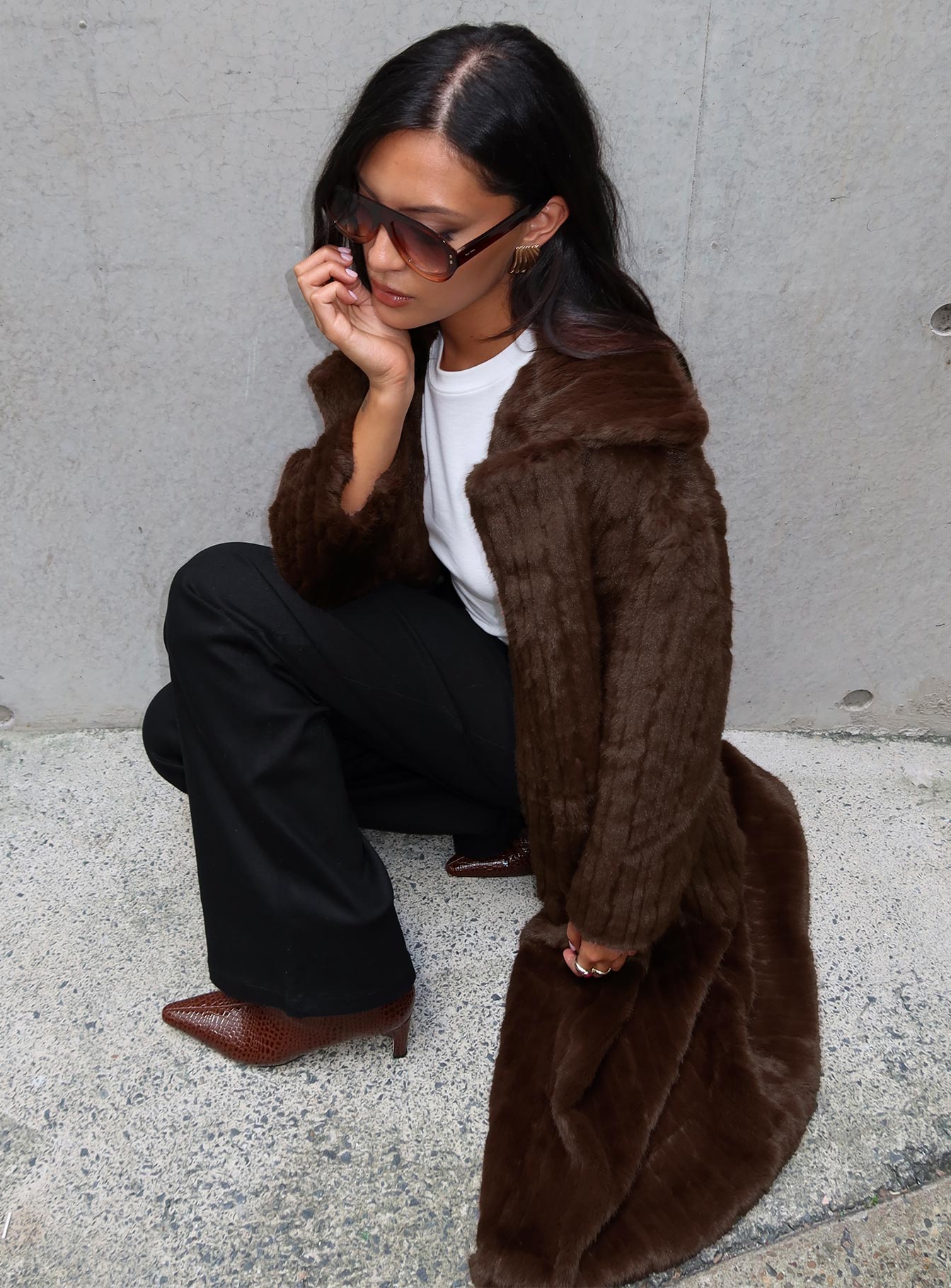 Moss Faux Fur Coat Chocolate-Vipp Girl