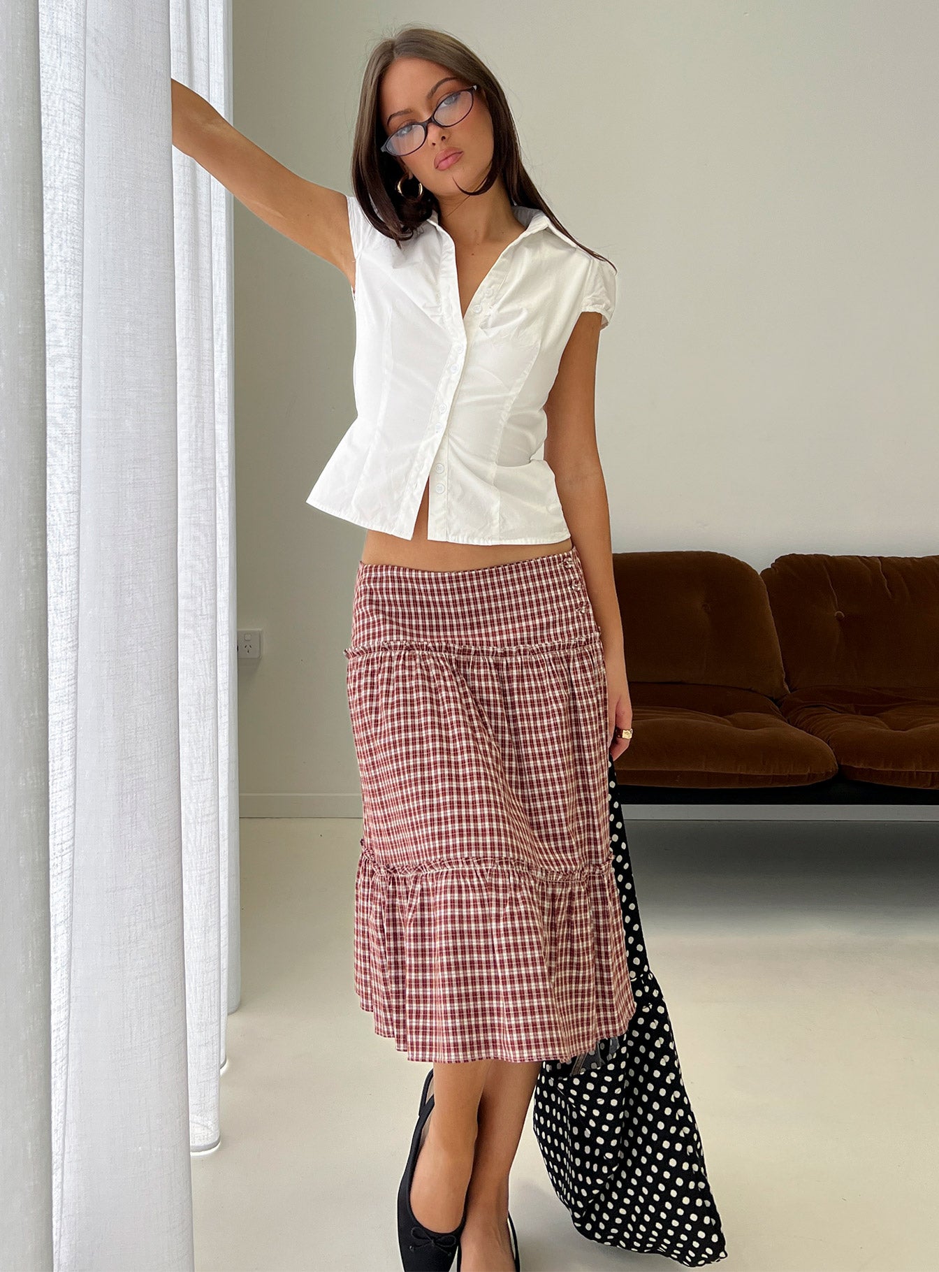 Cascades Low Rise Midi Skirt Red Check-Vipp Girl