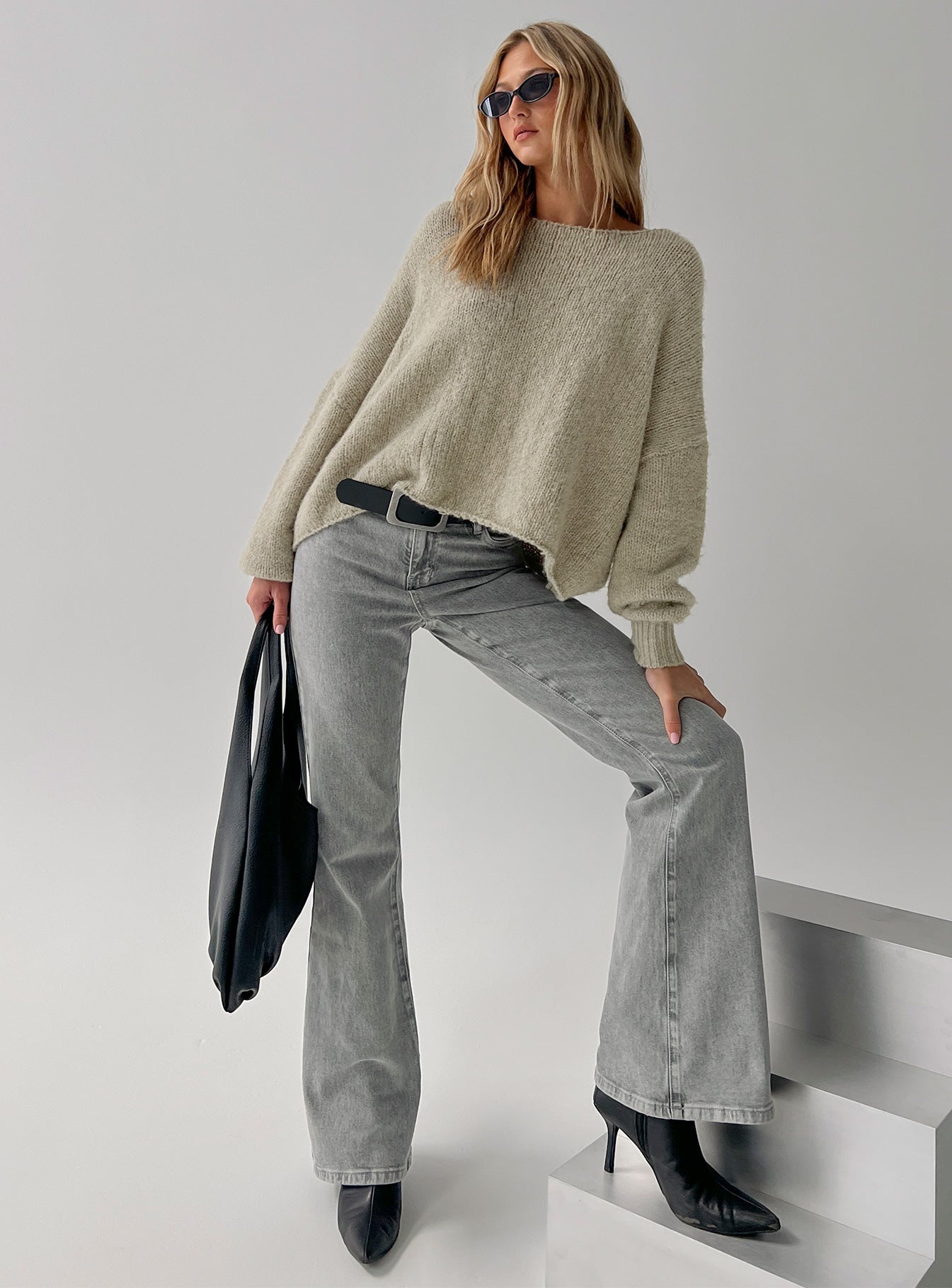 Magic Mirror Mid Rise Bootleg Jeans Washed Grey-Vipp Girl