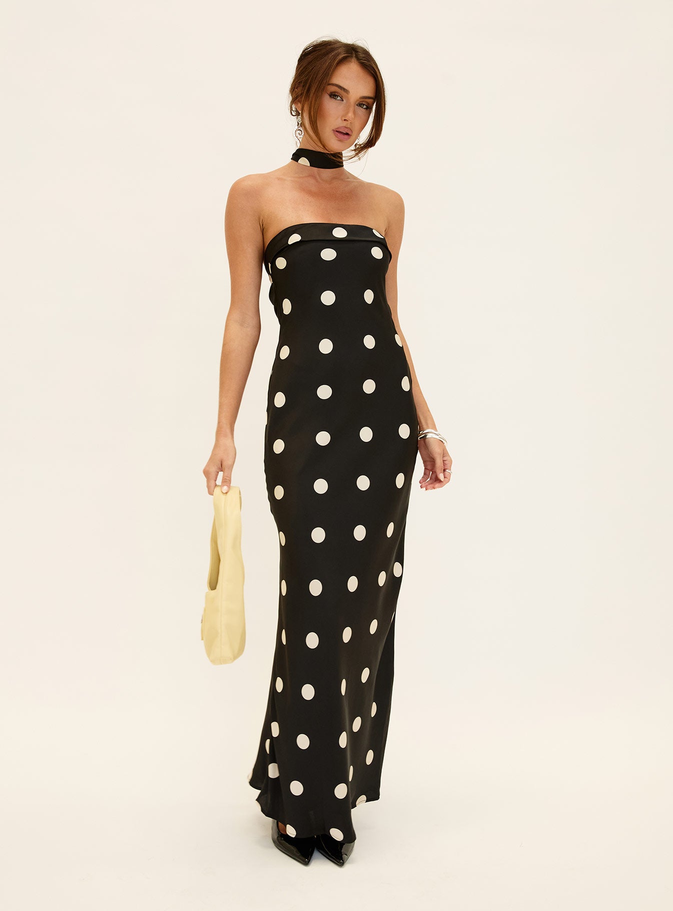 Madilaine Strapless Scarf Maxi Dress Black / Polka Dot-Vipp Girl