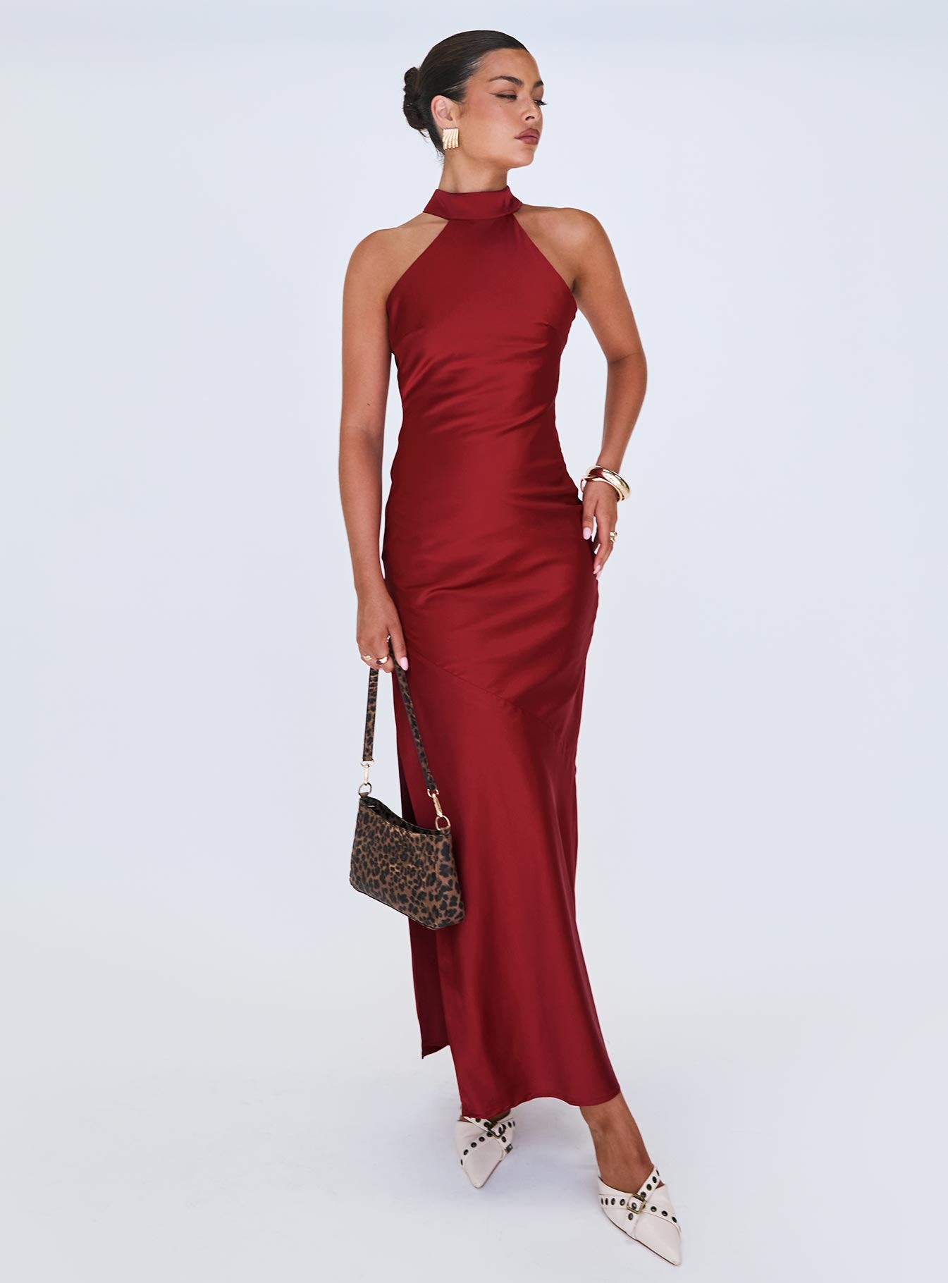 Mordecai Halter Maxi Dress Burgundy-Vipp Girl