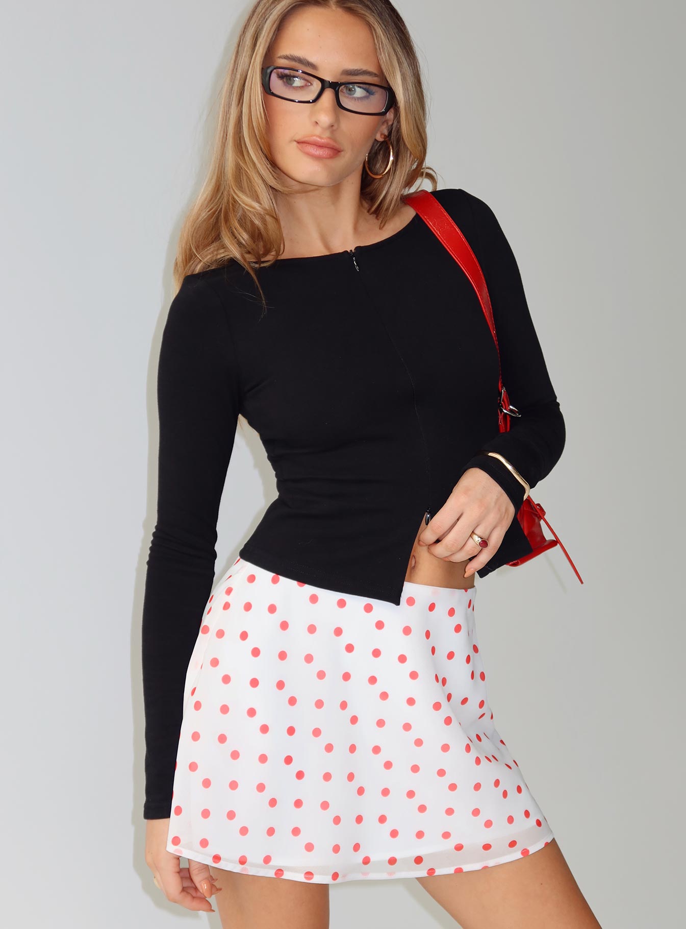 Dapple Bias Mini Skirt White / Red Polka-Vipp Girl