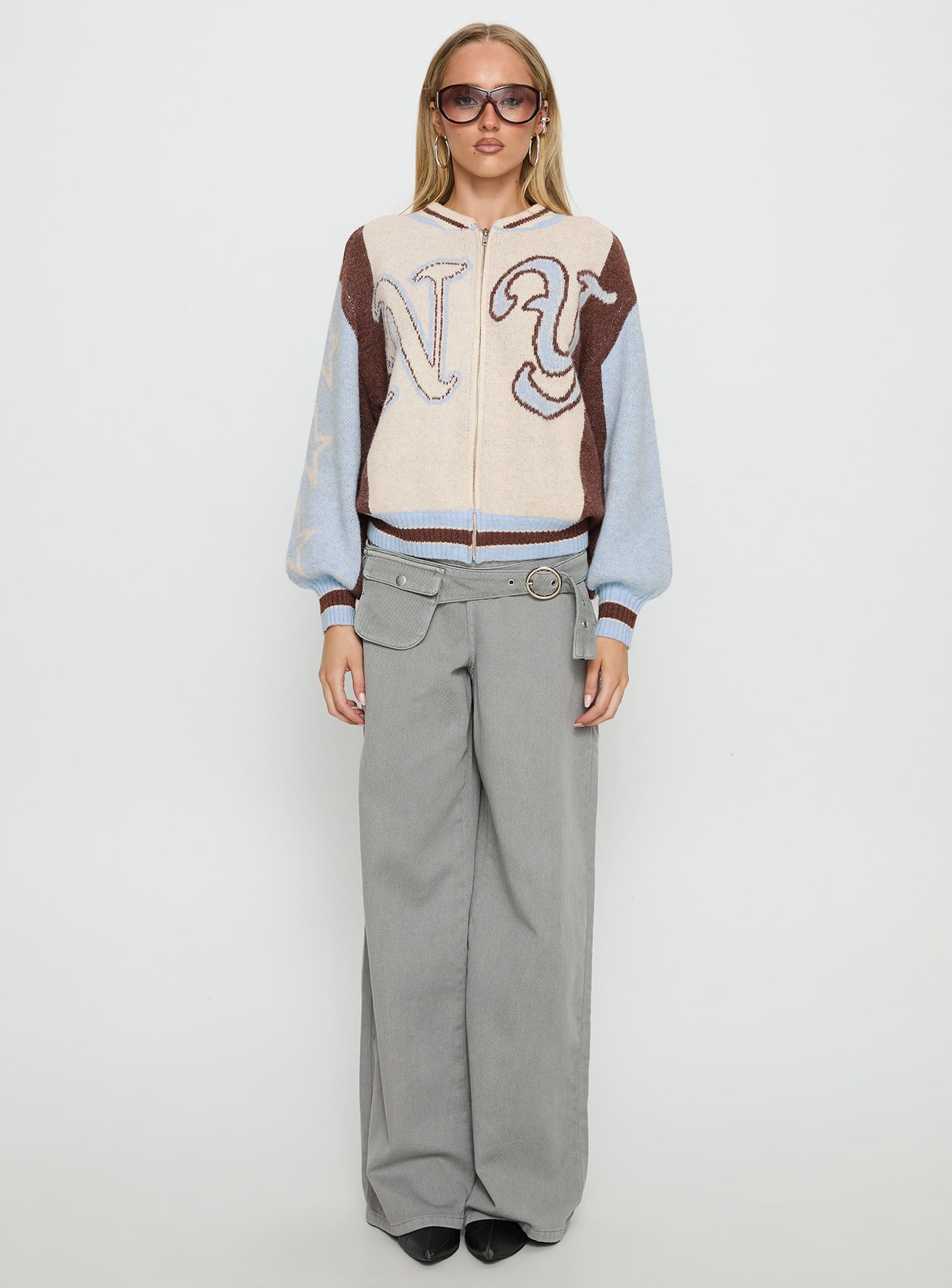 Brandyce Graphic Knit Jacket Blue / Chocolate-Vipp Girl