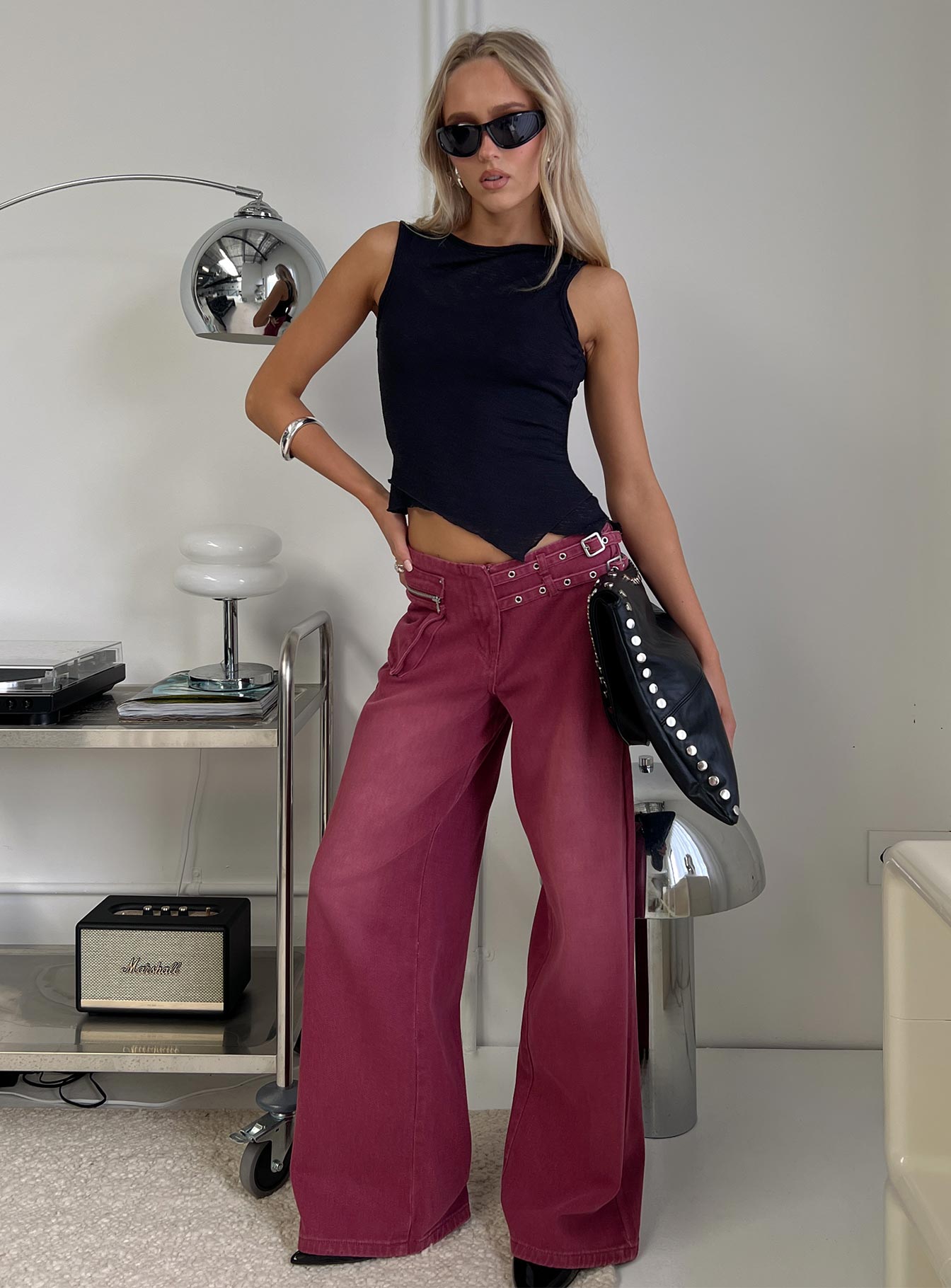 Paltrow Mid Rise Wide Leg Cargo Jeans Washed Burgundy-Vipp Girl