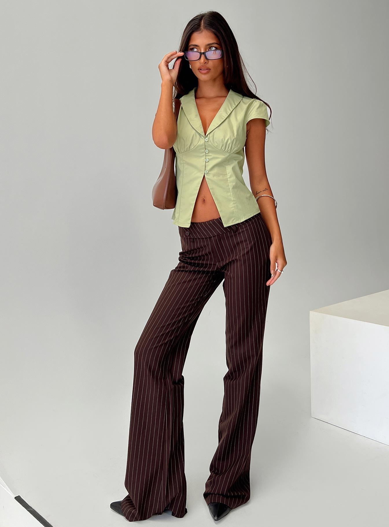 Kinkirk Flared Pants Brown Pinstripe-Vipp Girl