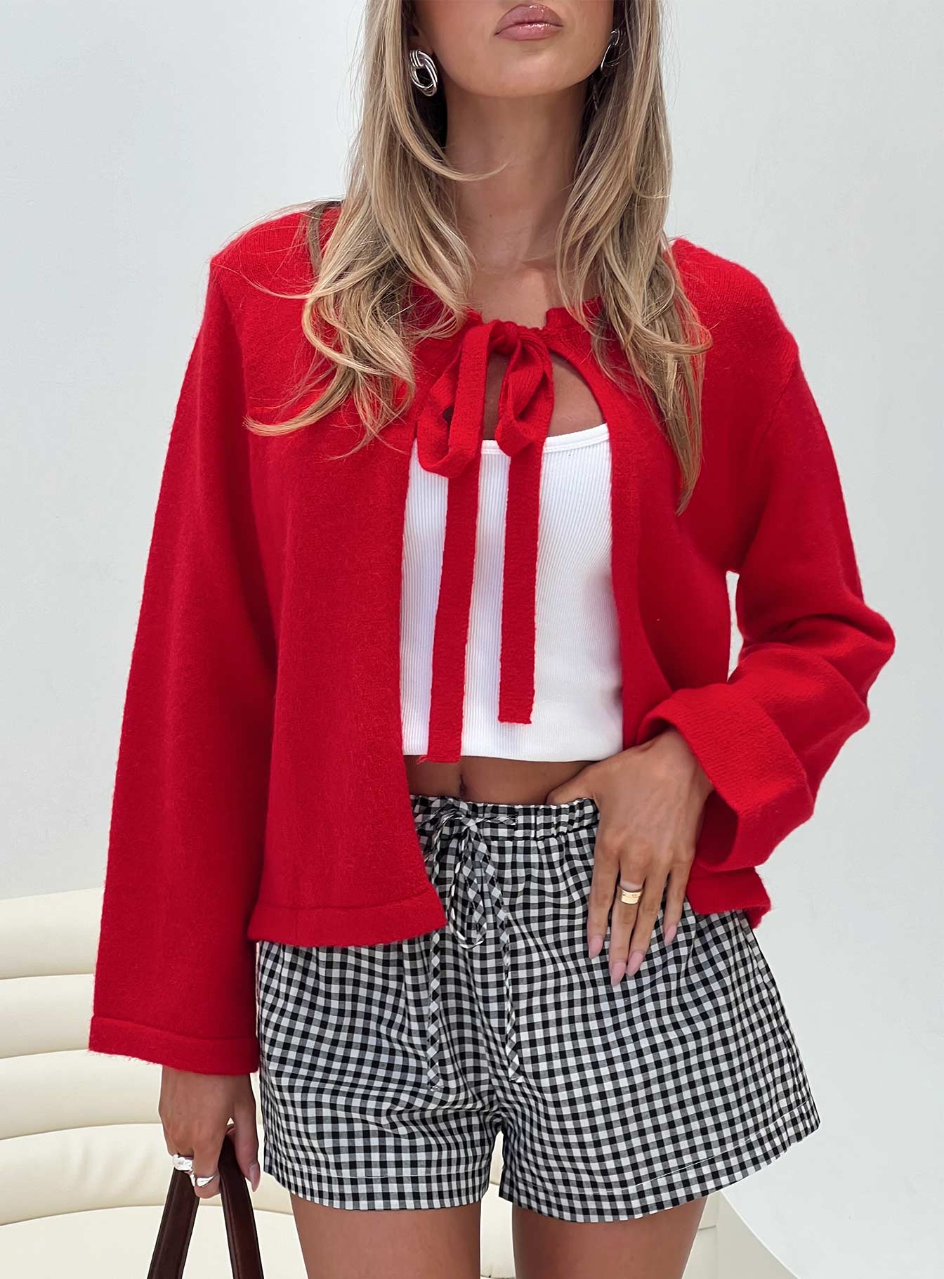 Norine Tie Up Knit Sweater Red-Vipp Girl