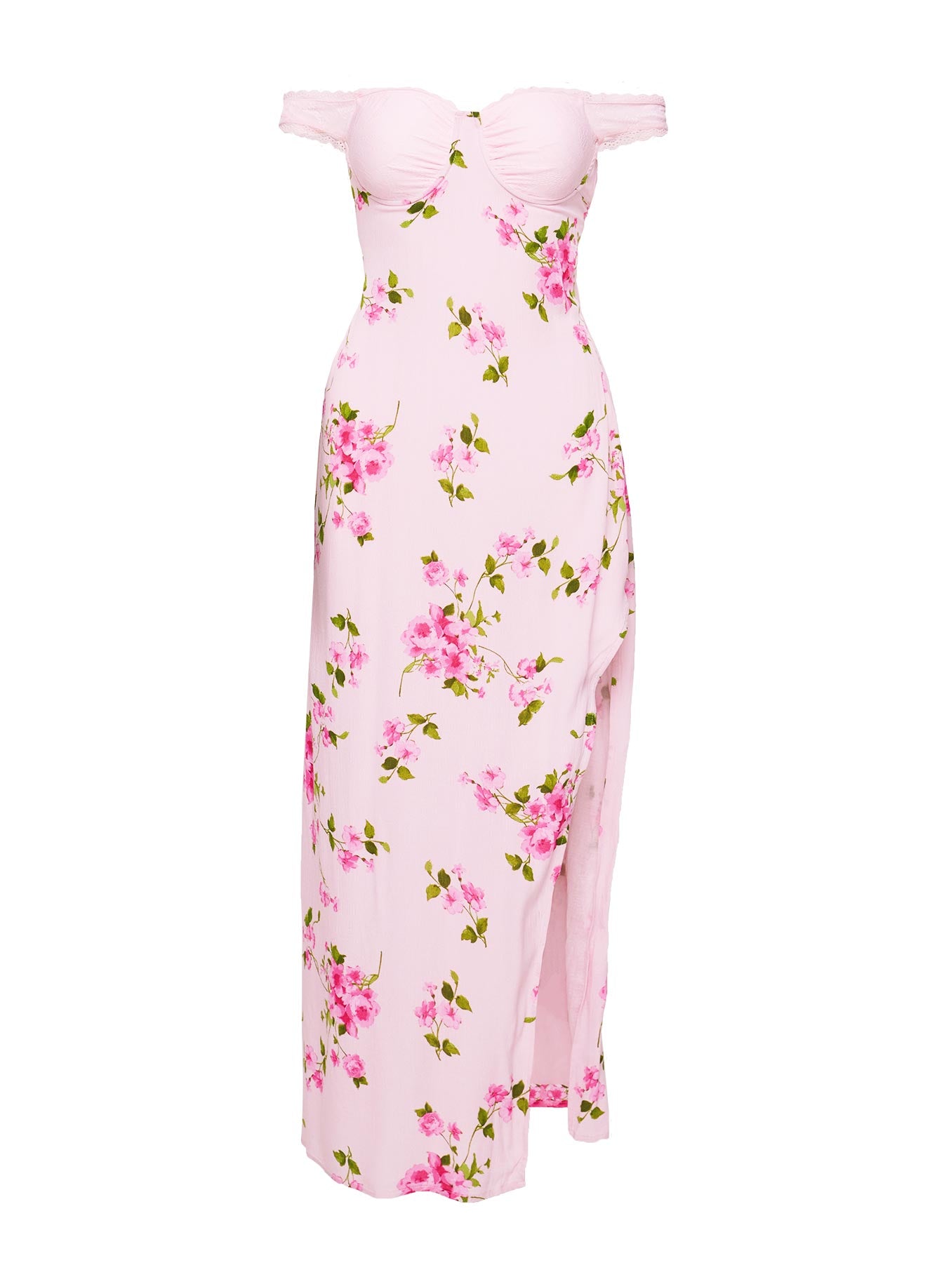 Emmeline Off The Shoulder Maxi Dress Pink Floral-Vipp Girl