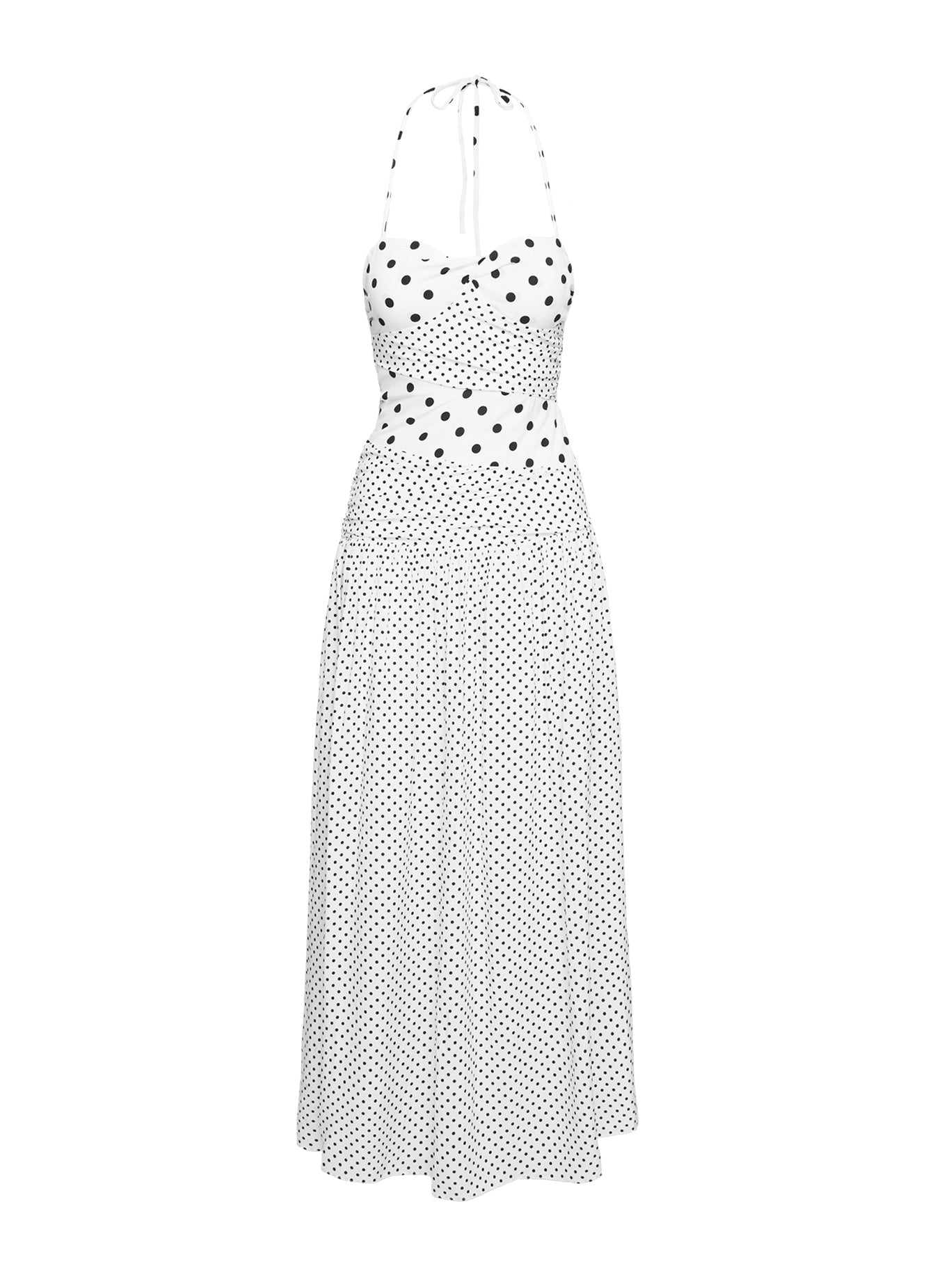 Marguerite Halter Maxi Dress White Polka-Vipp Girl